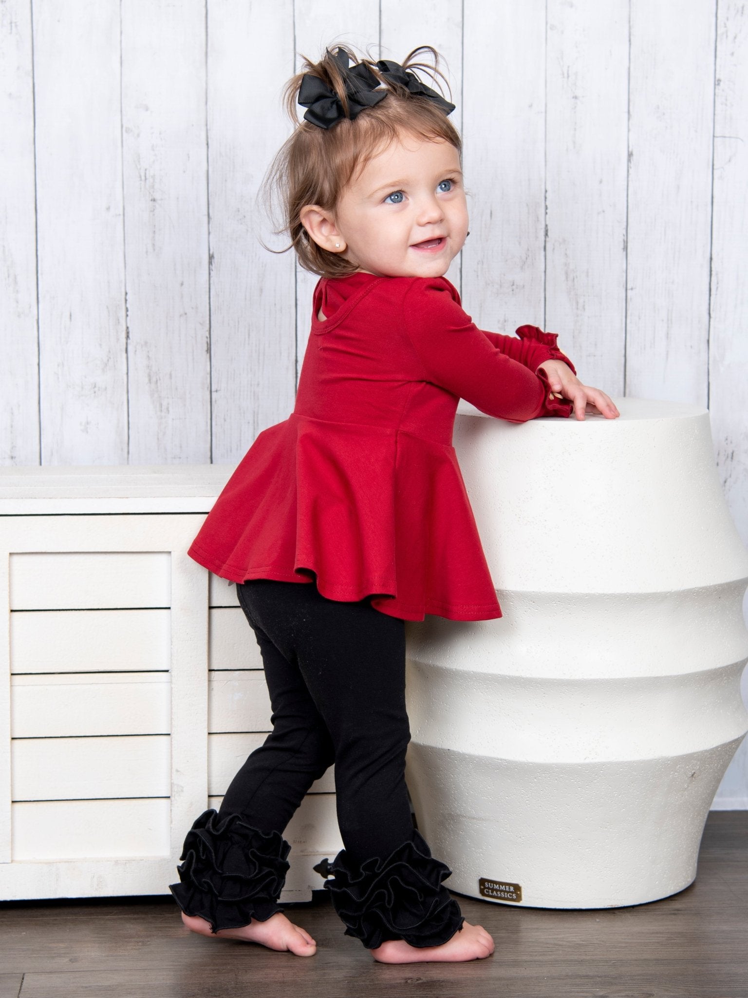 Cotton Bow Back Button Ruffle Sleeve Peplum Top - Bright Colors - Marie Nicole Clothing
