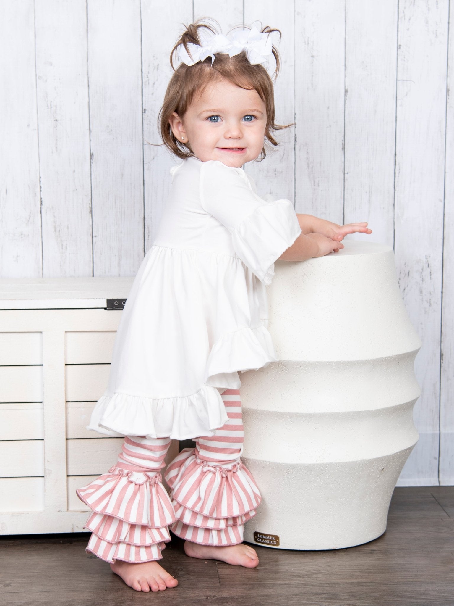 Cotton Striped Bell Ruffle Leggings - Multiple Colors - Marie Nicole Clothing