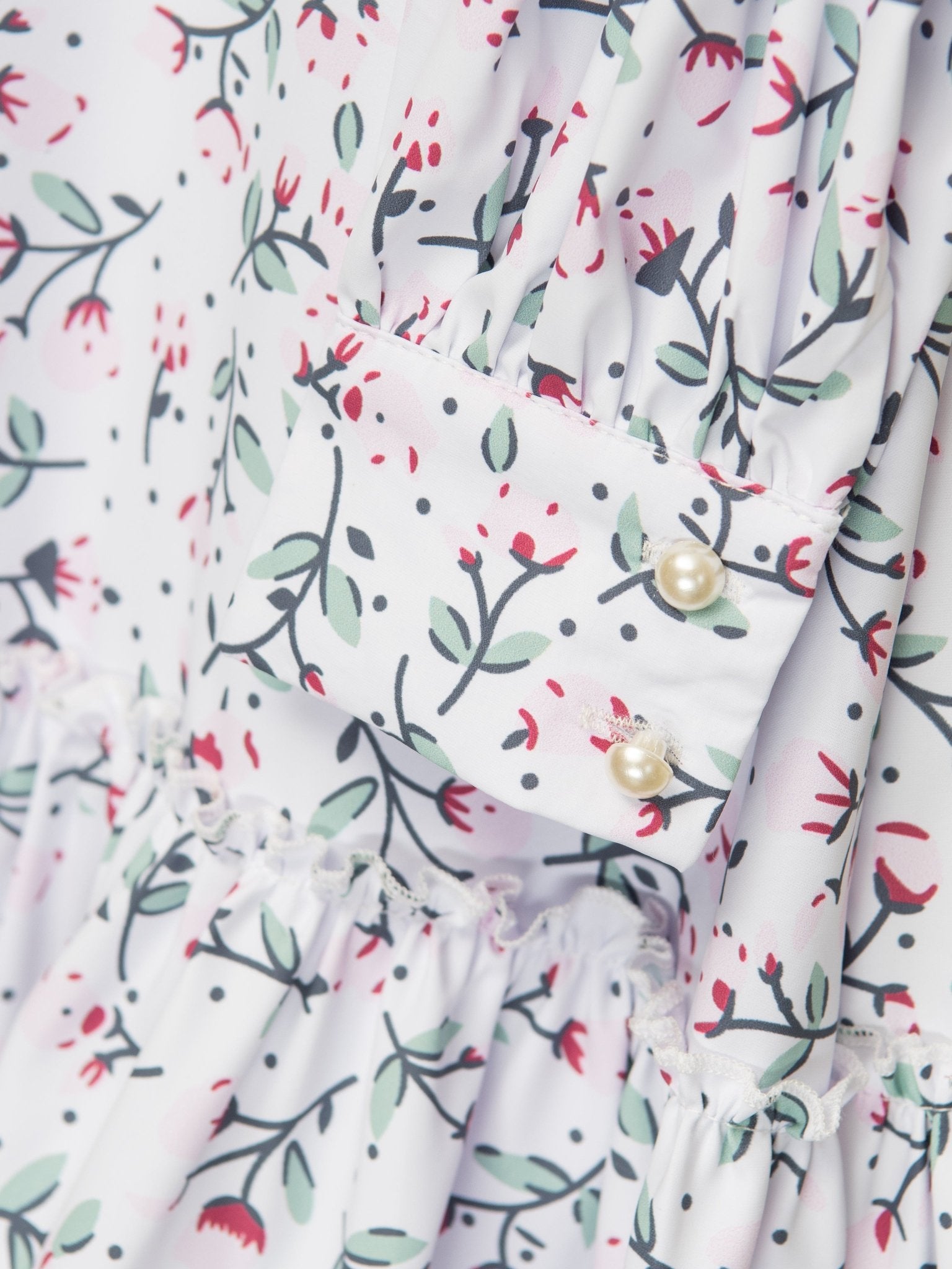 White Floral Mock Neck Ruffle Dress - Marie Nicole Clothing
