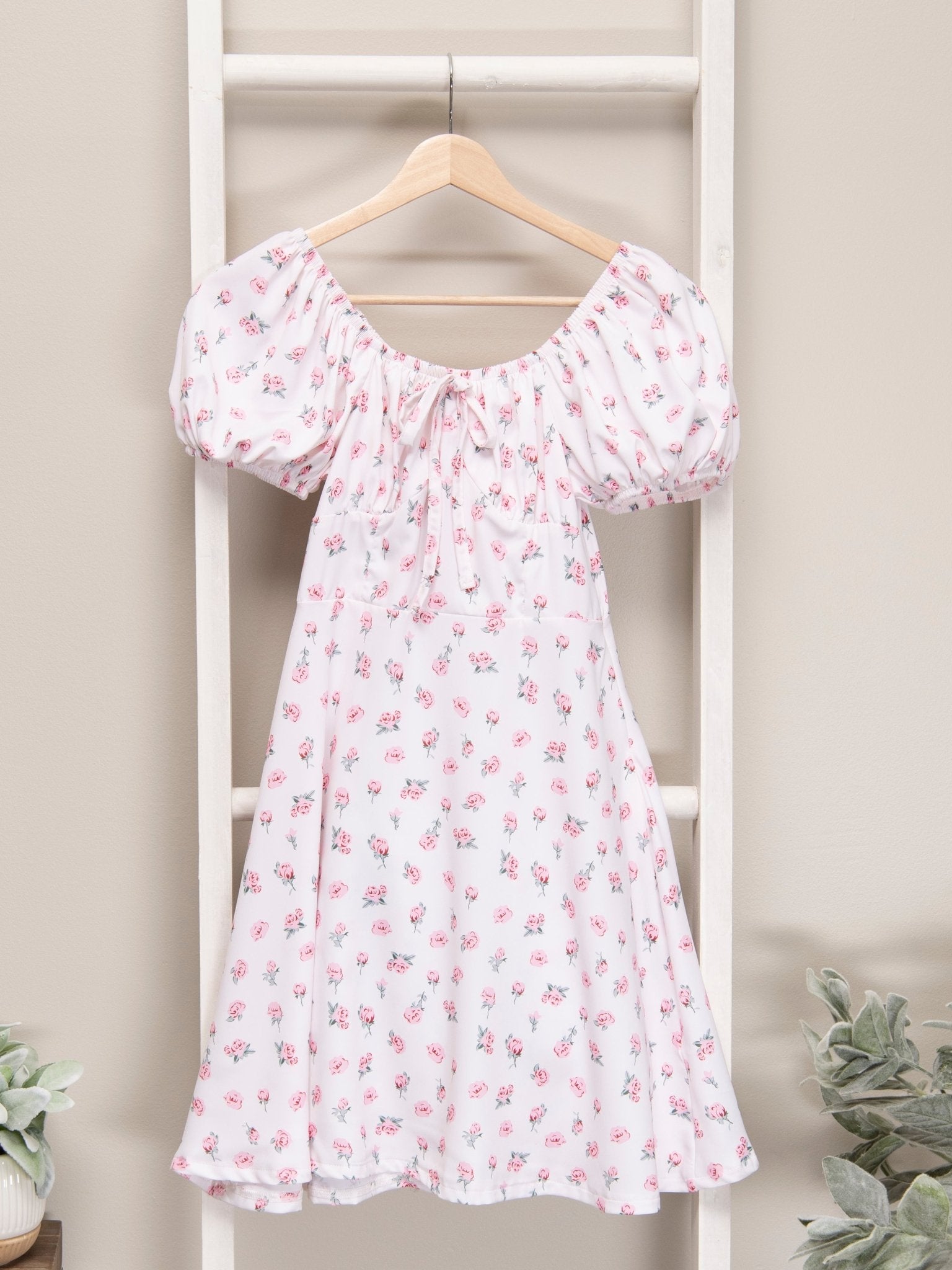 Pink Floral Puff Sleeve Dress - Marie Nicole Clothing