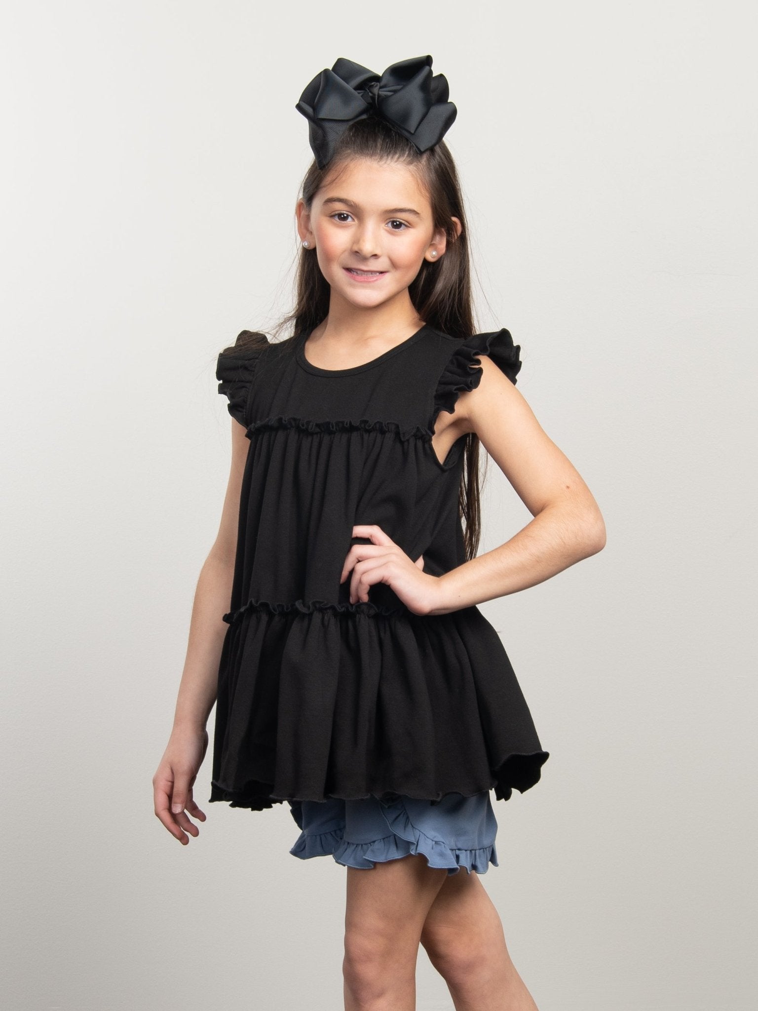 Cotton Tiered Ruffle Tunic - Black - Marie Nicole Clothing
