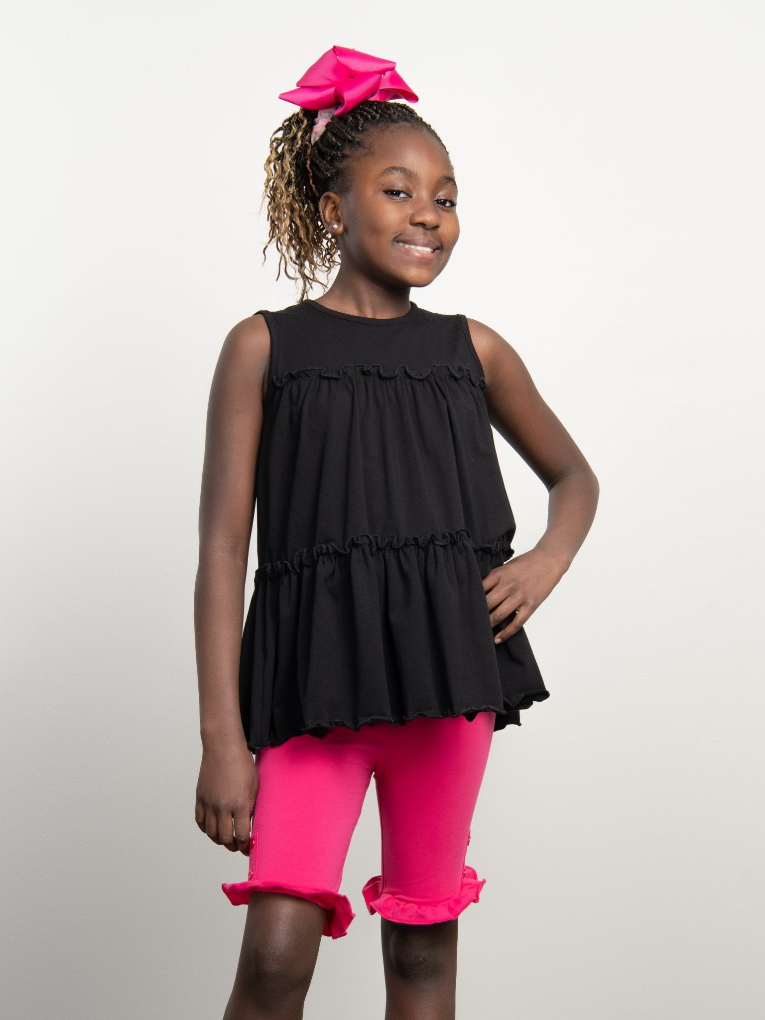 Cotton Tiered Ruffle Tank - Black - Marie Nicole Clothing