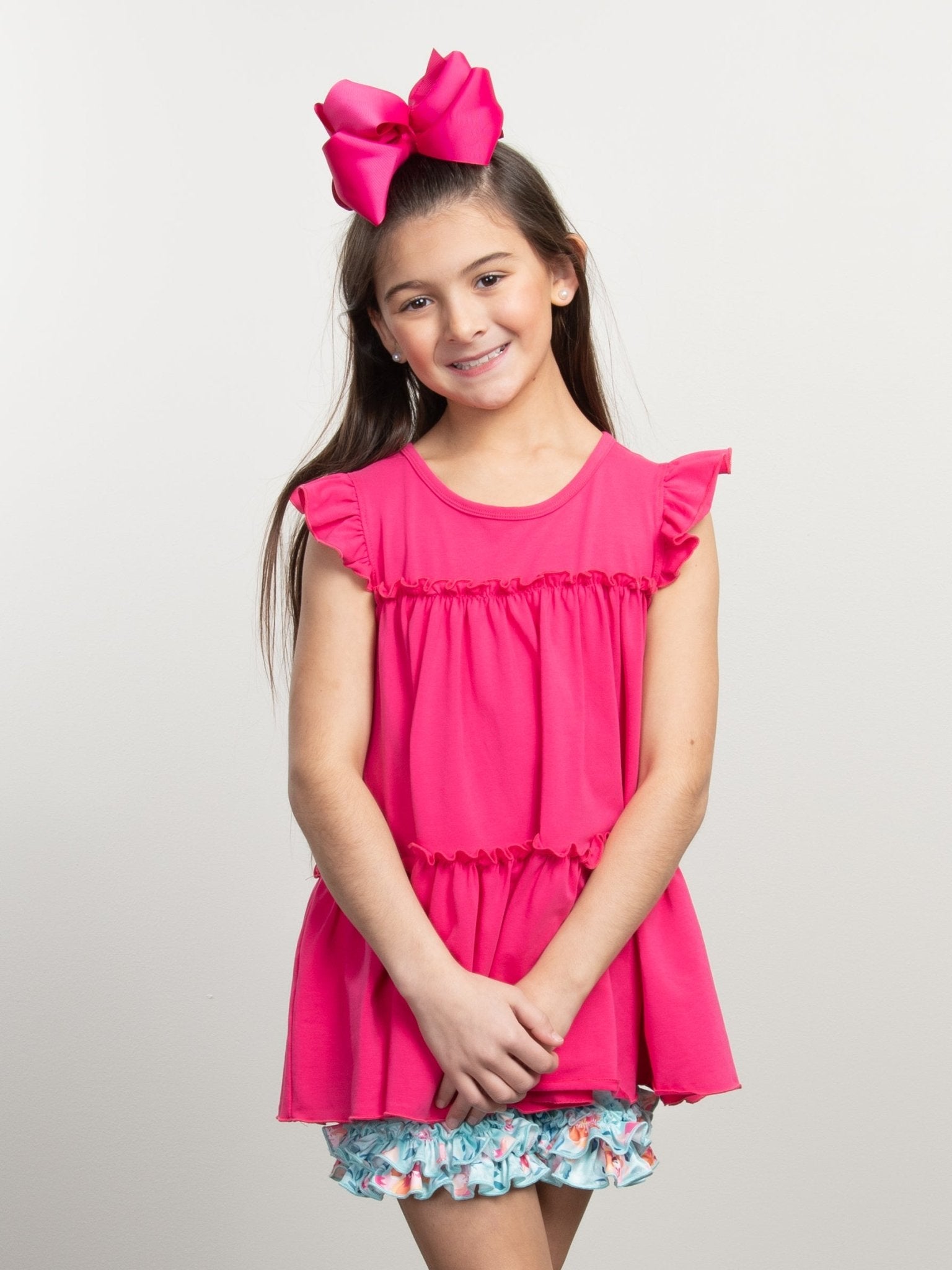Cotton Tiered Ruffle Tunic - Hot Pink - Marie Nicole Clothing
