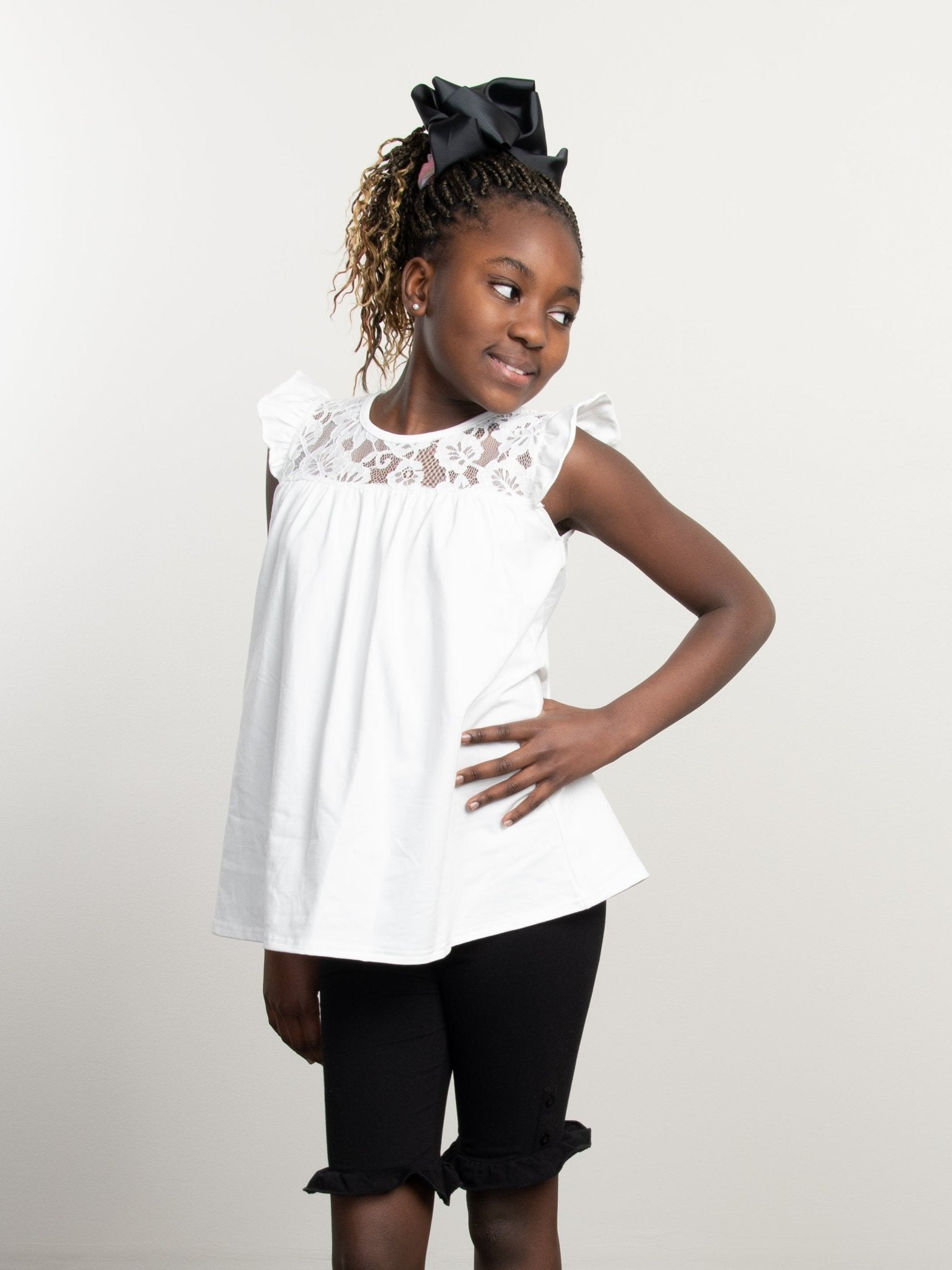 Cotton Button Ruffle Shorts - Black - Marie Nicole Clothing