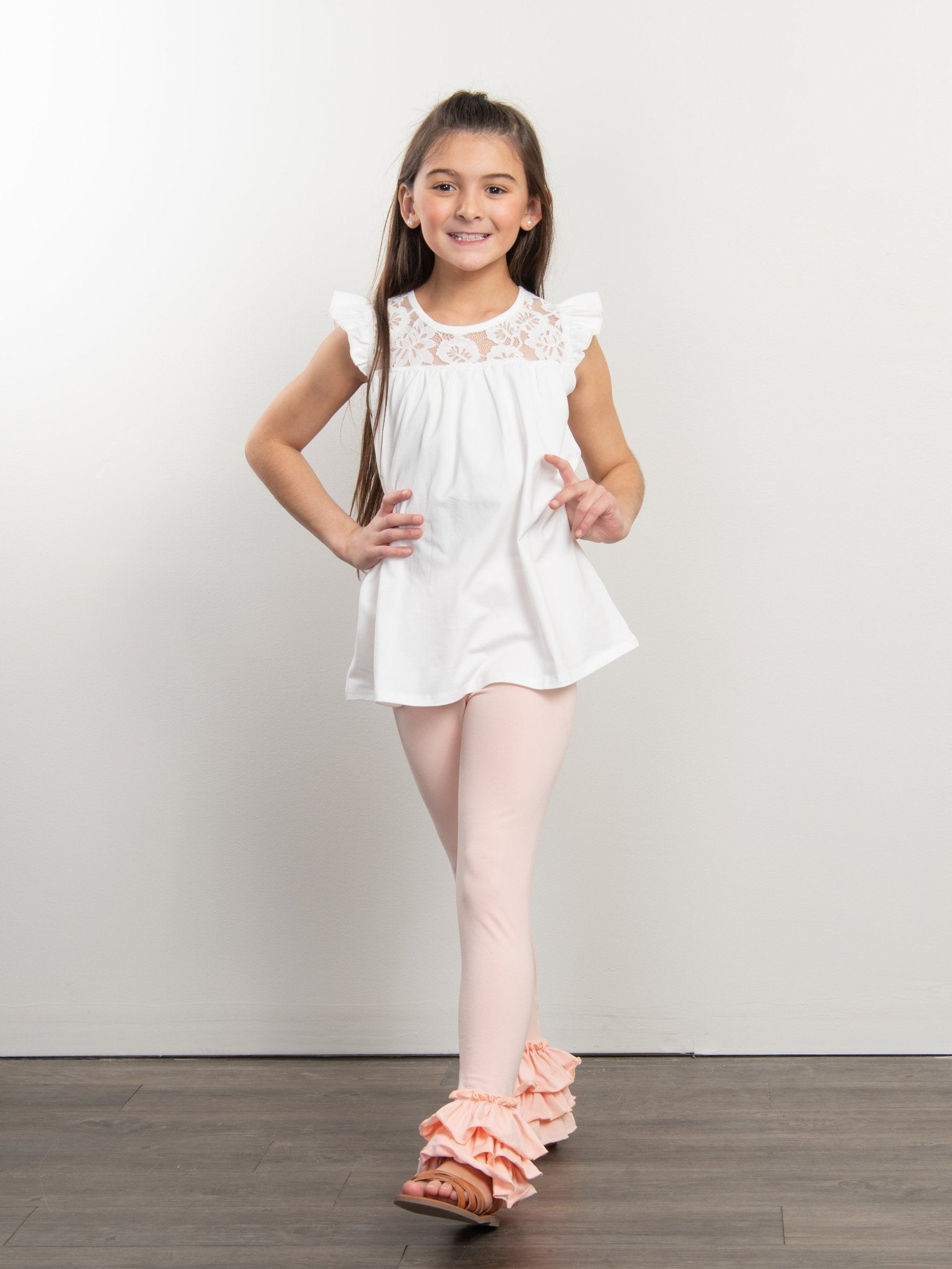 Cotton Bell Ruffle Leggings - Peach - Marie Nicole Clothing