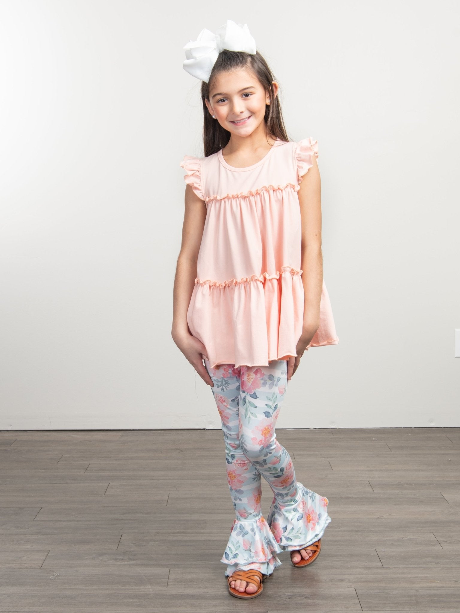 Cotton Tiered Ruffle Tunic - Peach - Marie Nicole Clothing