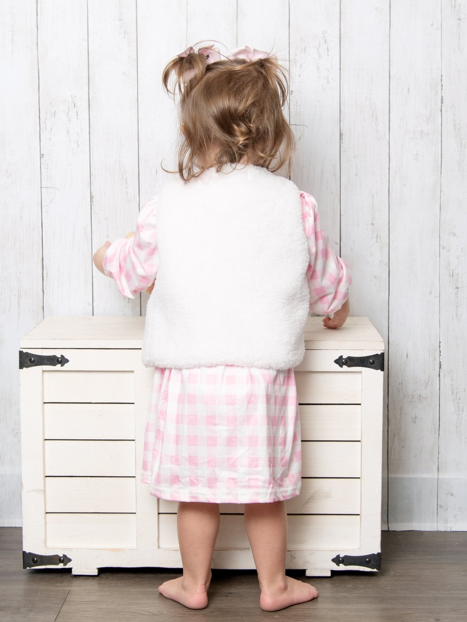 Pink Gingham Christmas Tree Dress & Vest - Marie Nicole Clothing