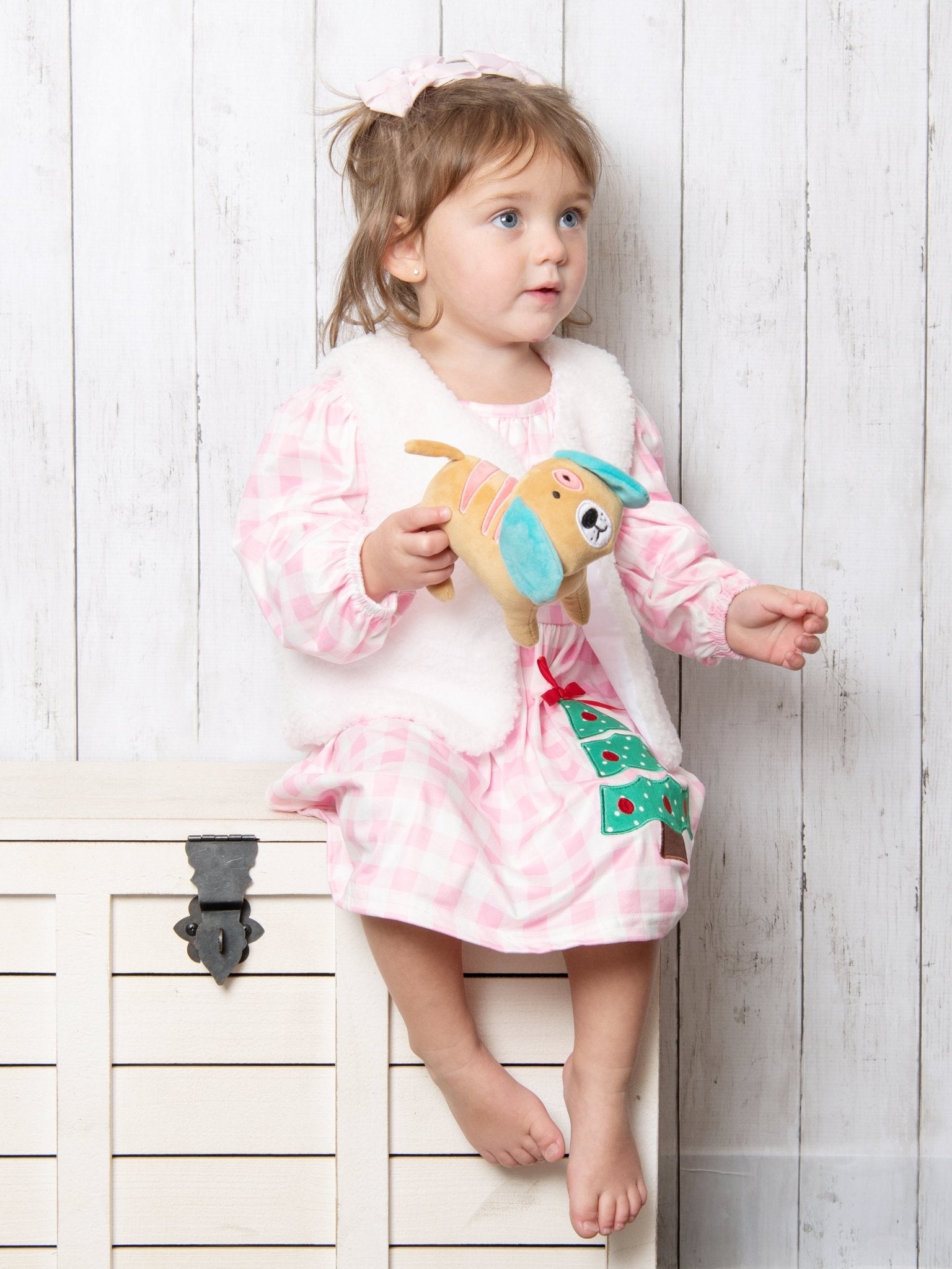 Pink Gingham Christmas Tree Dress & Vest - Marie Nicole Clothing