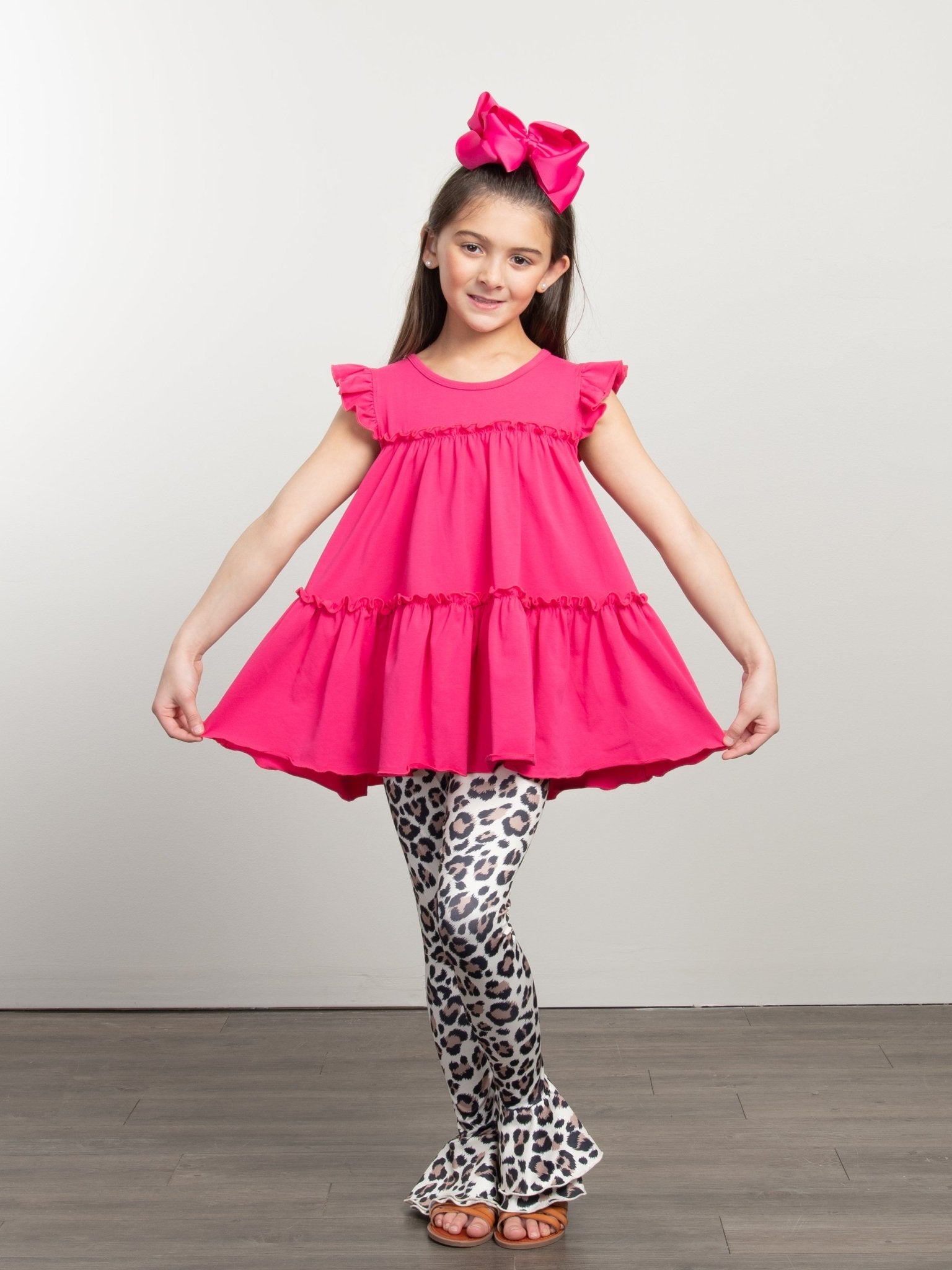 Cotton Tiered Ruffle Tunic - Hot Pink - Marie Nicole Clothing