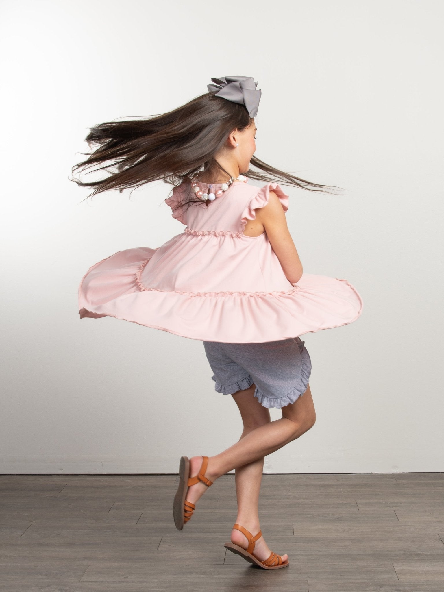 Heather Grey Ruffle Trim Cotton Shorts - Marie Nicole Clothing