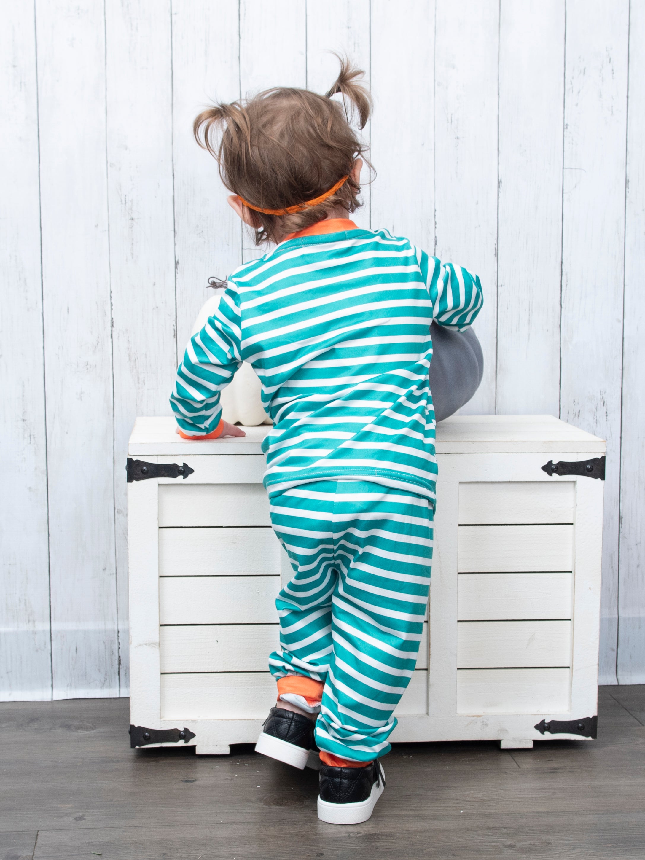Teal Striped Pumpkin Pajamas - Marie Nicole Clothing