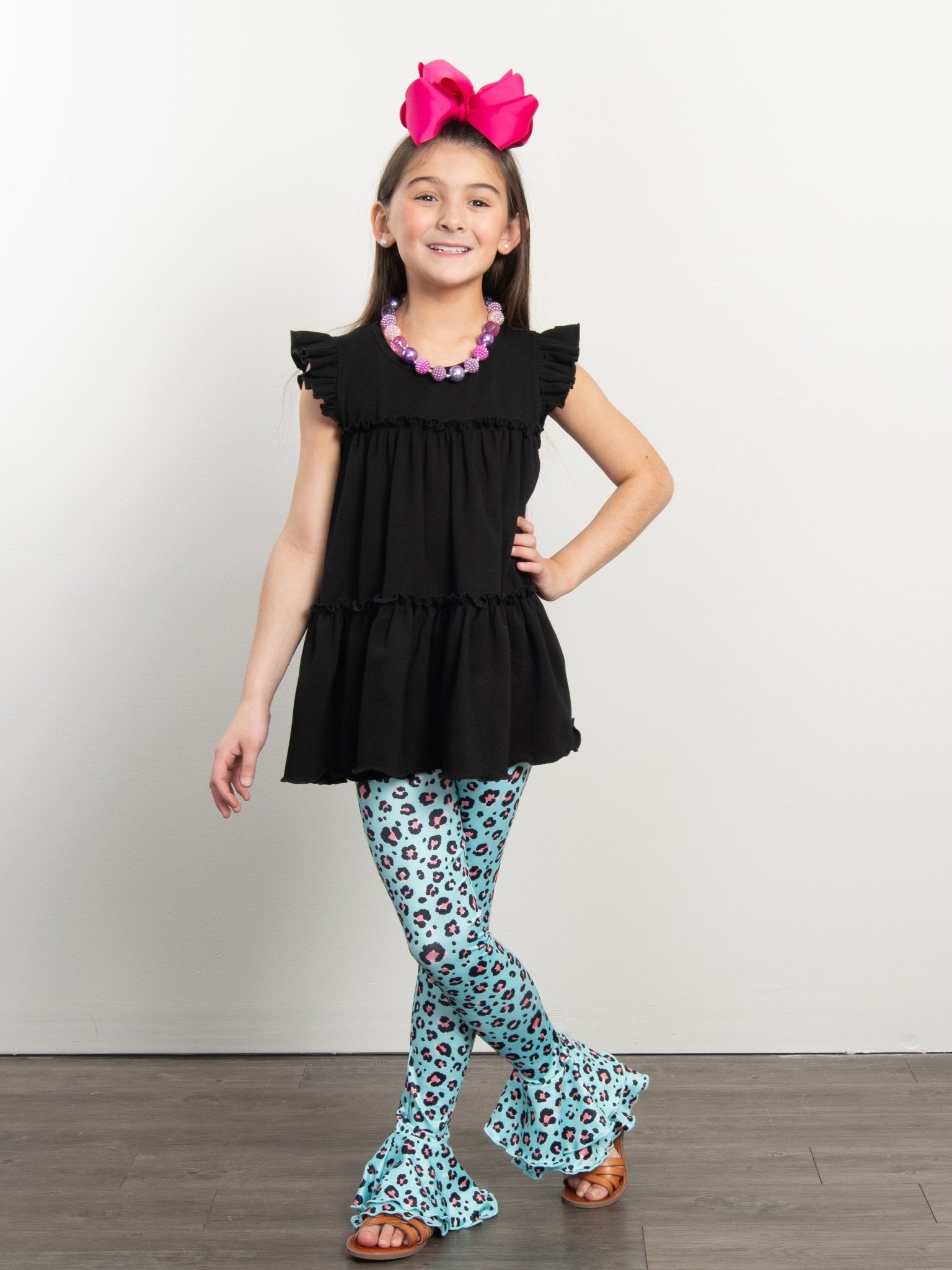 Cotton Tiered Ruffle Tunic - Black - Marie Nicole Clothing