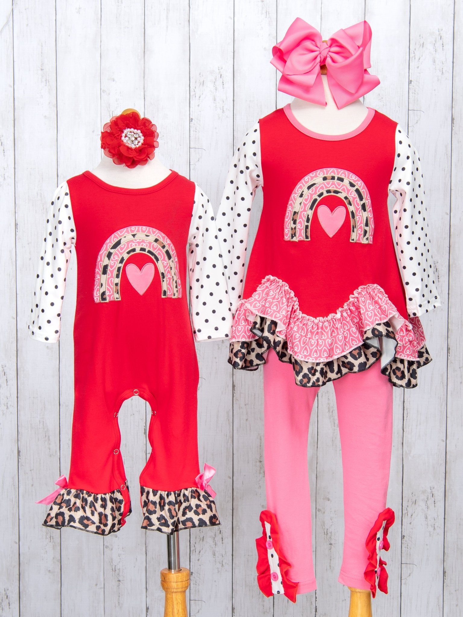 Love Leopard Rainbow Raglan Ruffle Romper - Marie Nicole Clothing