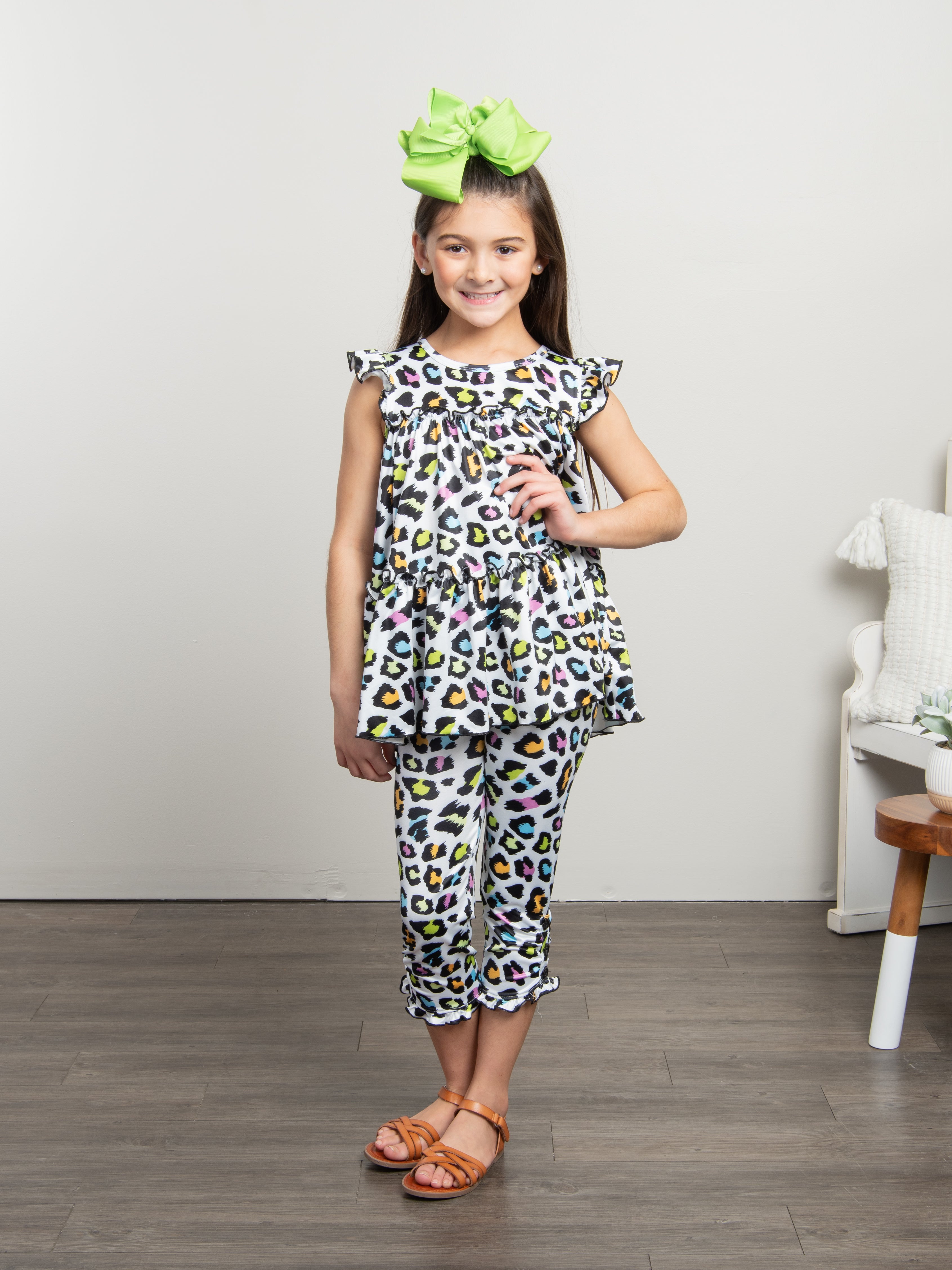 Ruffle Capris - Neon Leopard - Marie Nicole Clothing