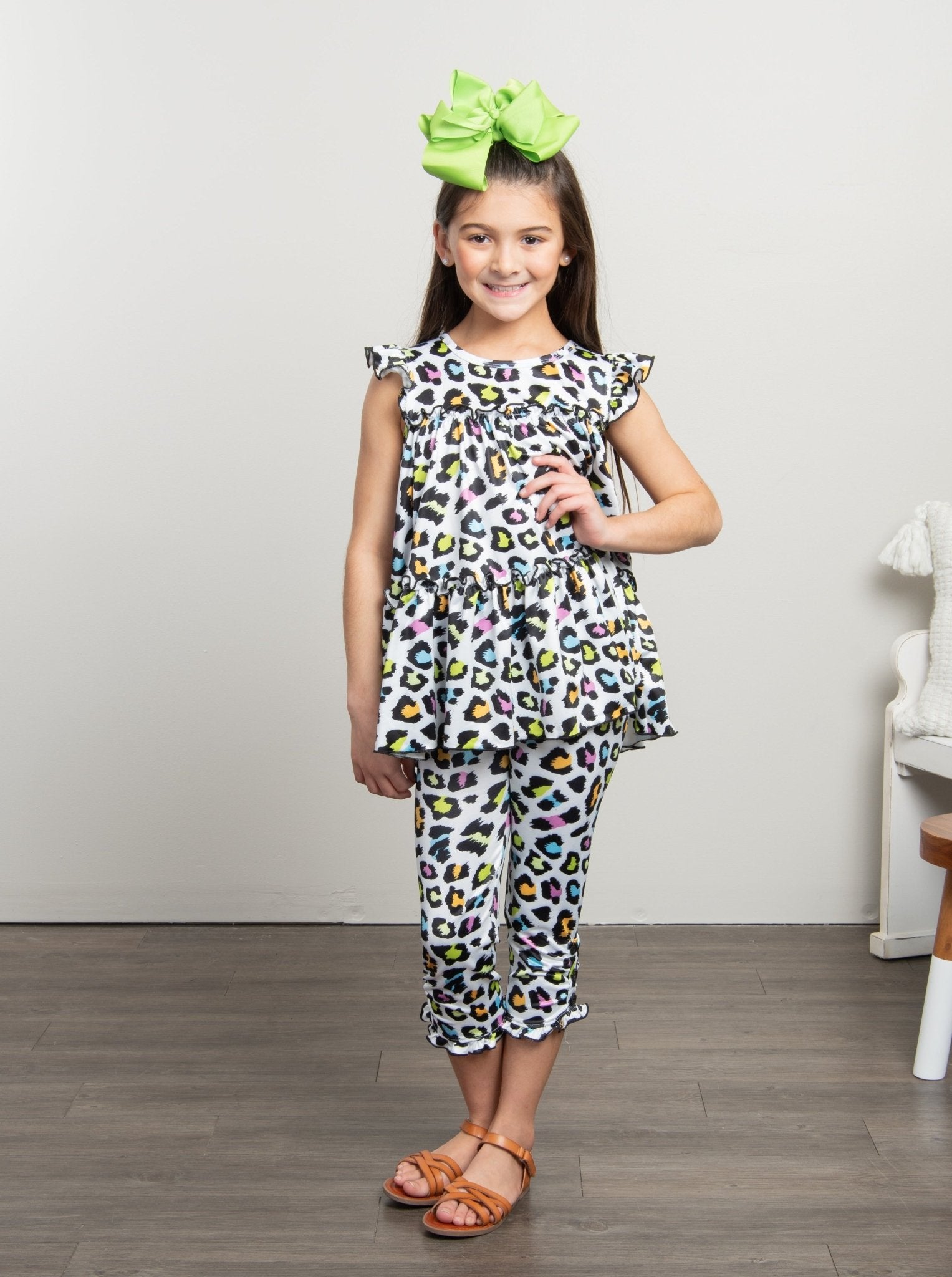 Tiered Ruffle Tunic - Neon Leopard - Marie Nicole Clothing