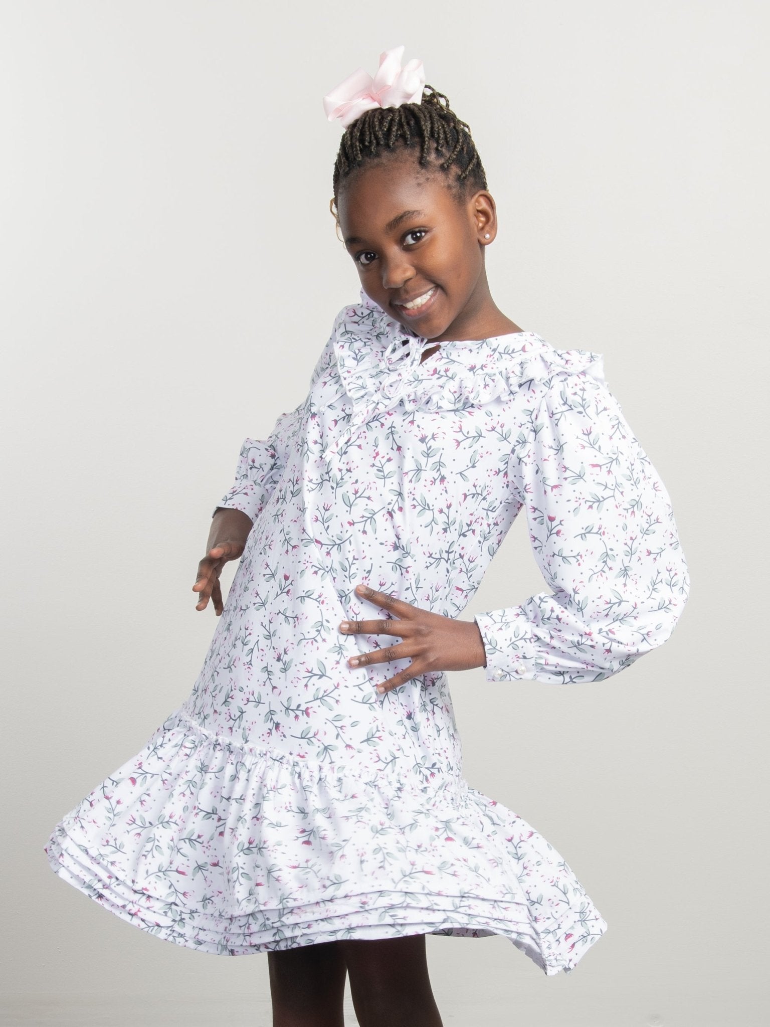 White Floral Mock Neck Ruffle Dress - Marie Nicole Clothing