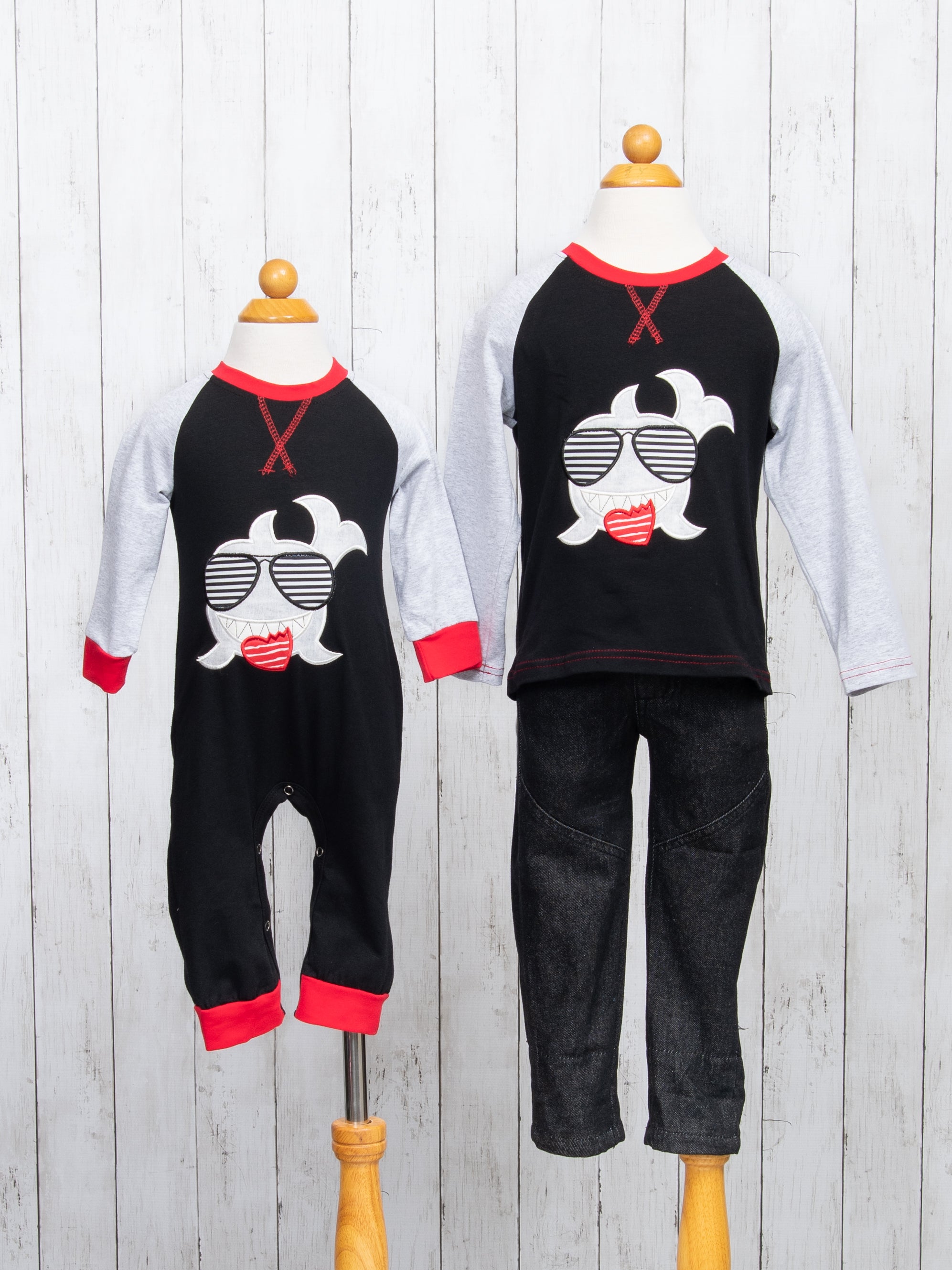 Love Bite Shark Raglan Romper - Marie Nicole Clothing