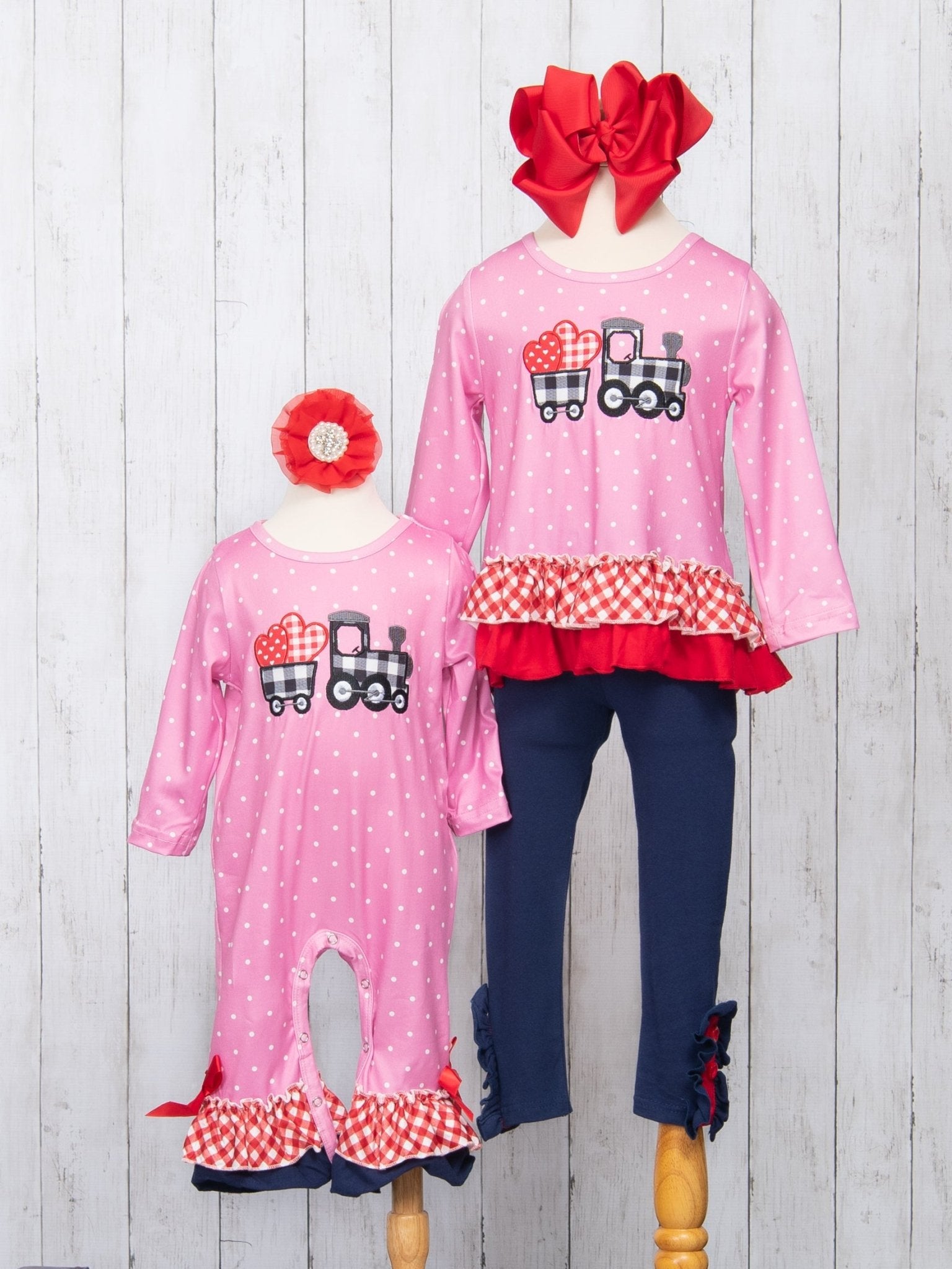 Gingham Heart Train Ruffle Outfit - Marie Nicole Clothing