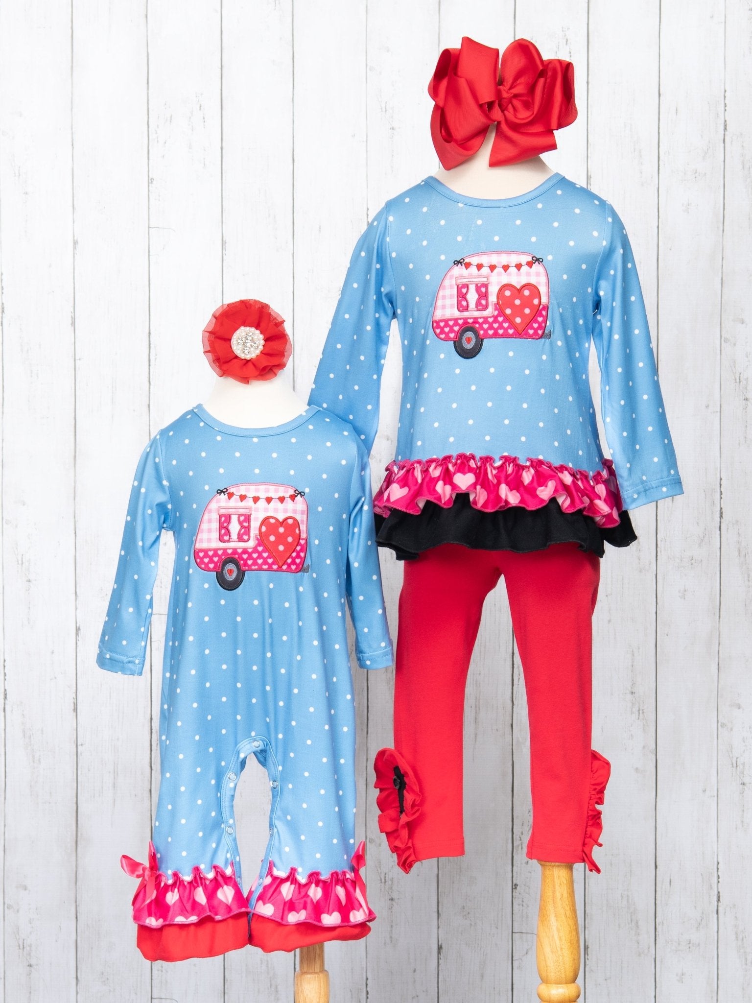 Pink Gingham Heart Camper Ruffle Outfit - Marie Nicole Clothing