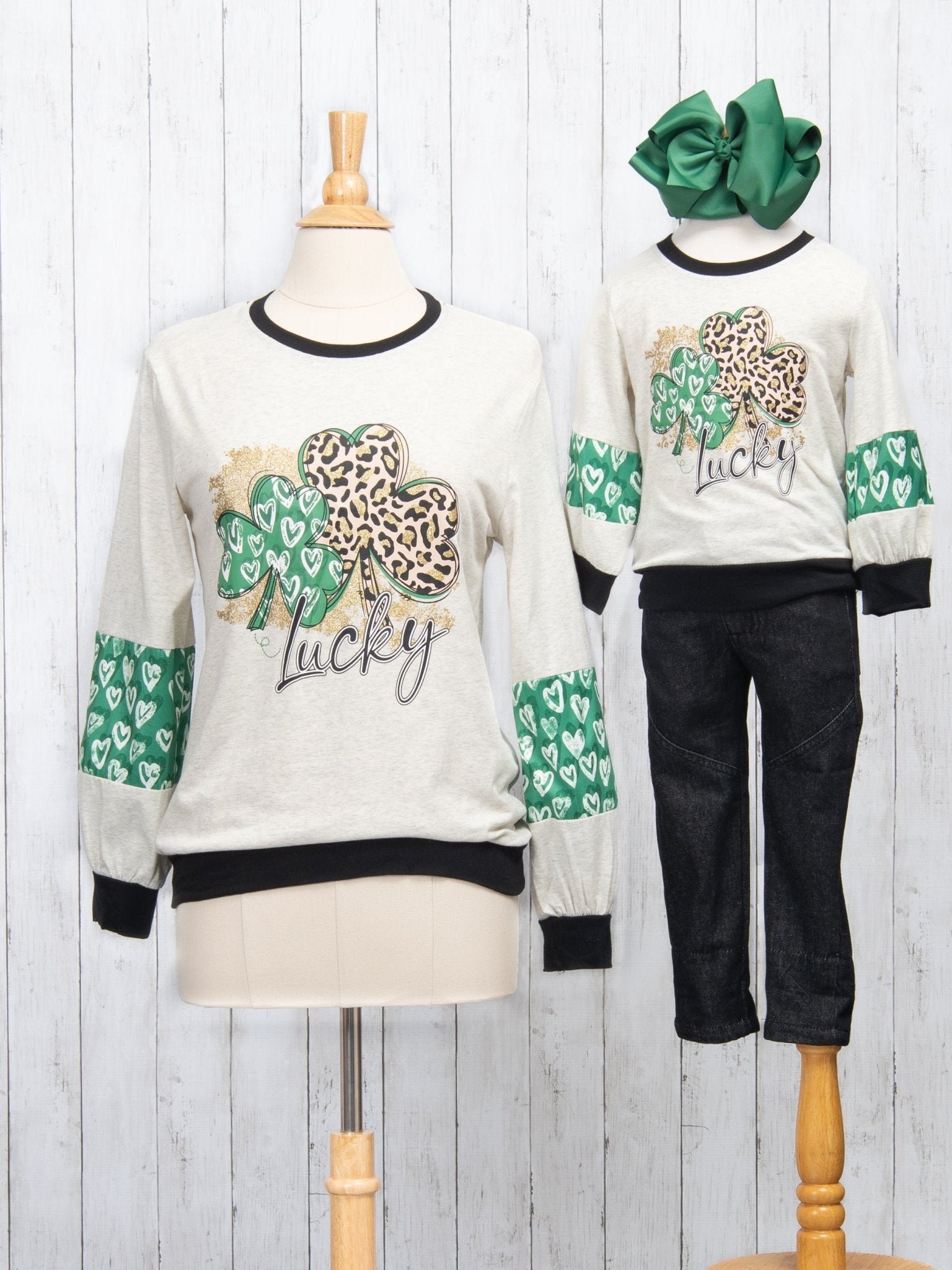Mom & Me "Lucky" Leopard Clover Shirt - Marie Nicole Clothing