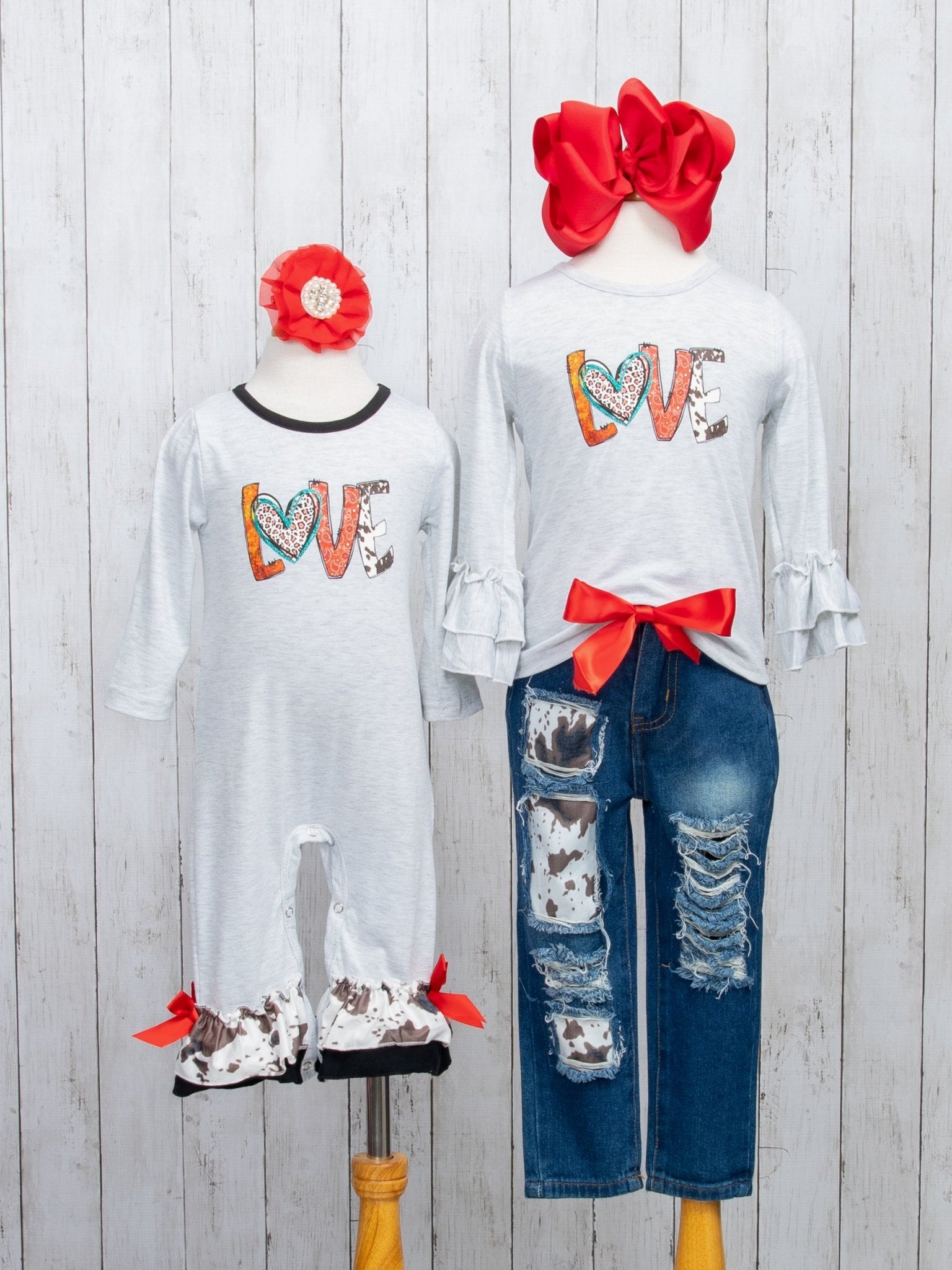 "LOVE" Cow Print Denim Outfit - Marie Nicole Clothing
