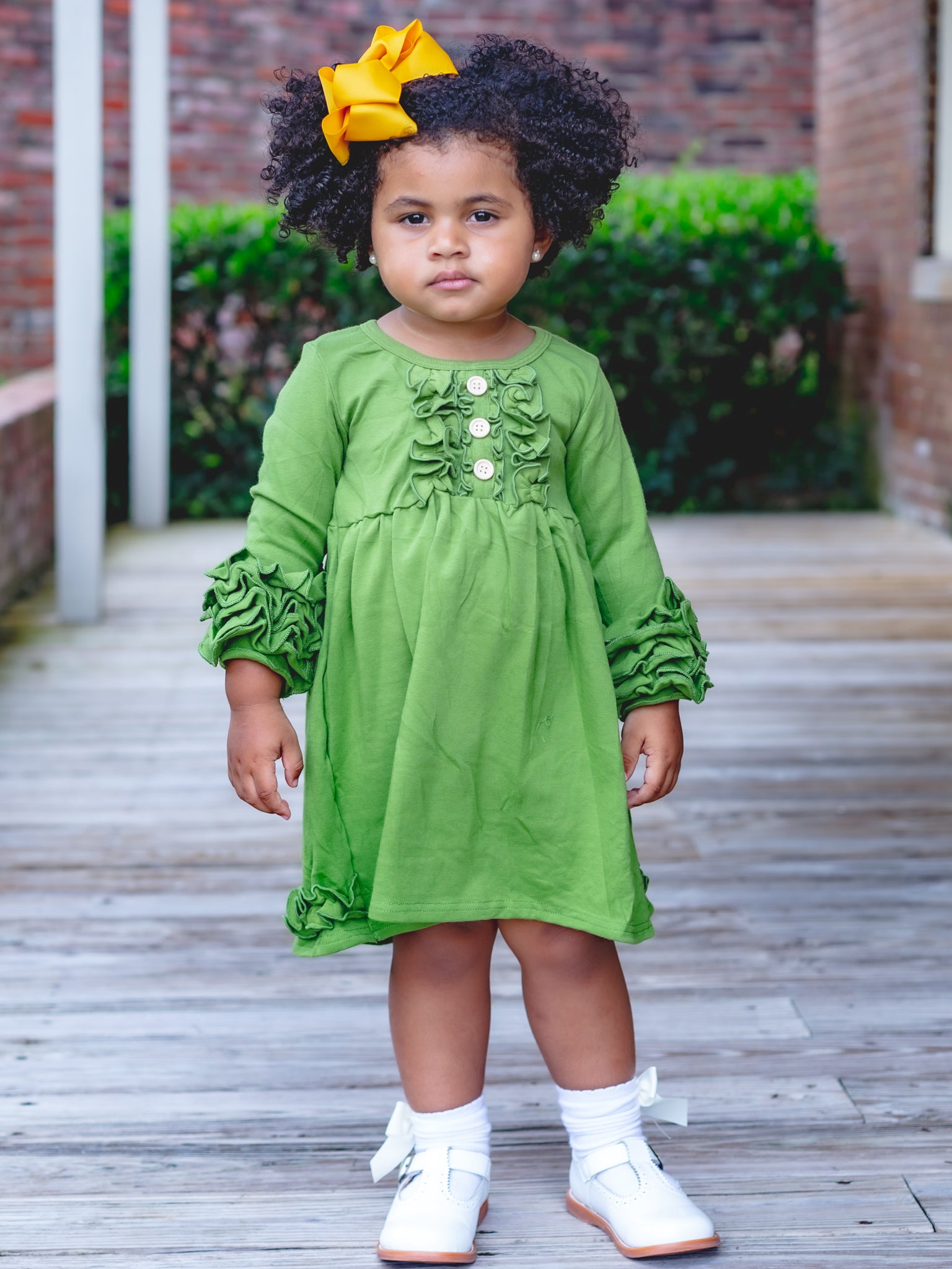 Button Icing/Ruffle Dress - Olive - Marie Nicole Clothing
