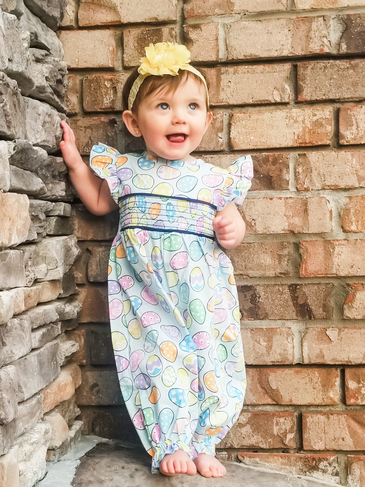 Easter Egg Smocked Ruffle Romper - Marie Nicole Clothing