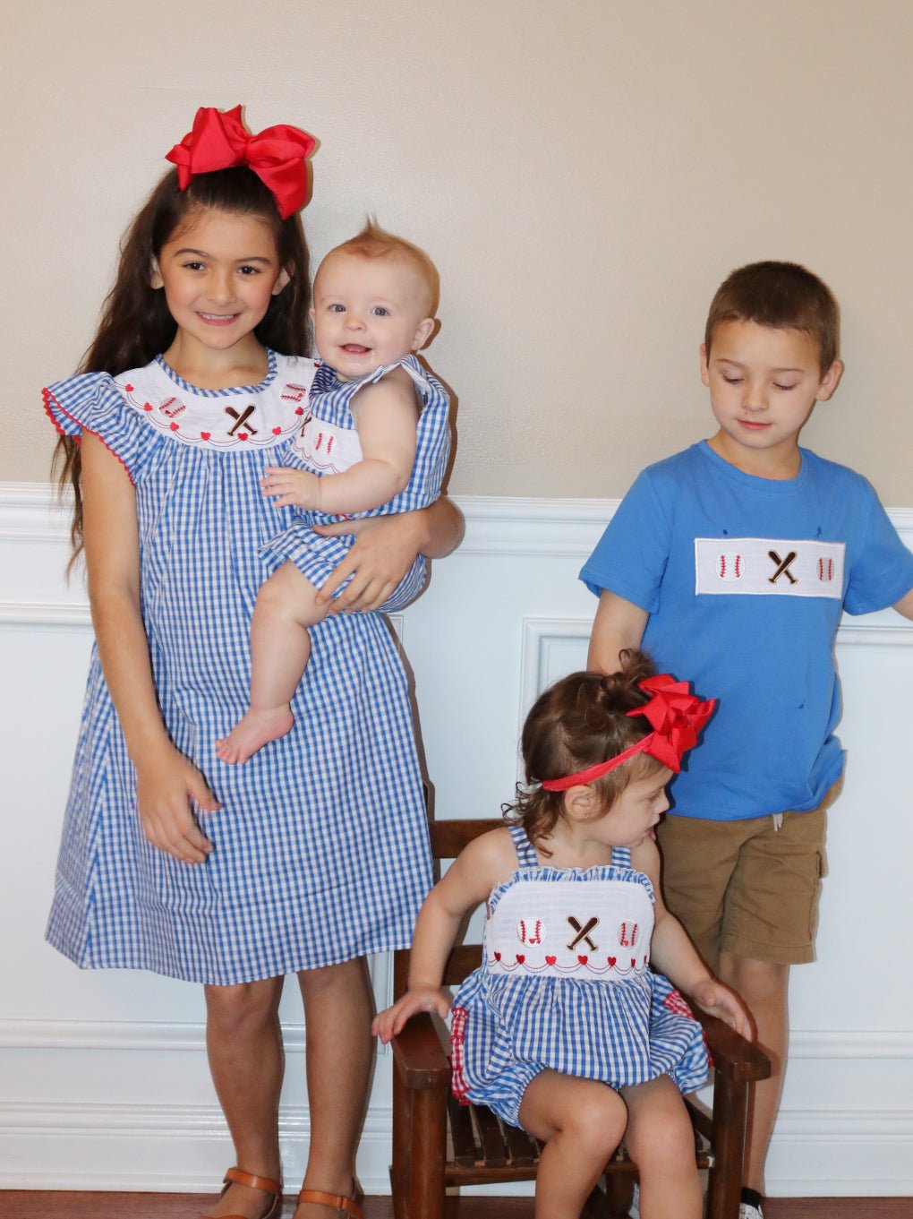 Royal Blue Smocked Baseball Bubble Romper - Marie Nicole Clothing