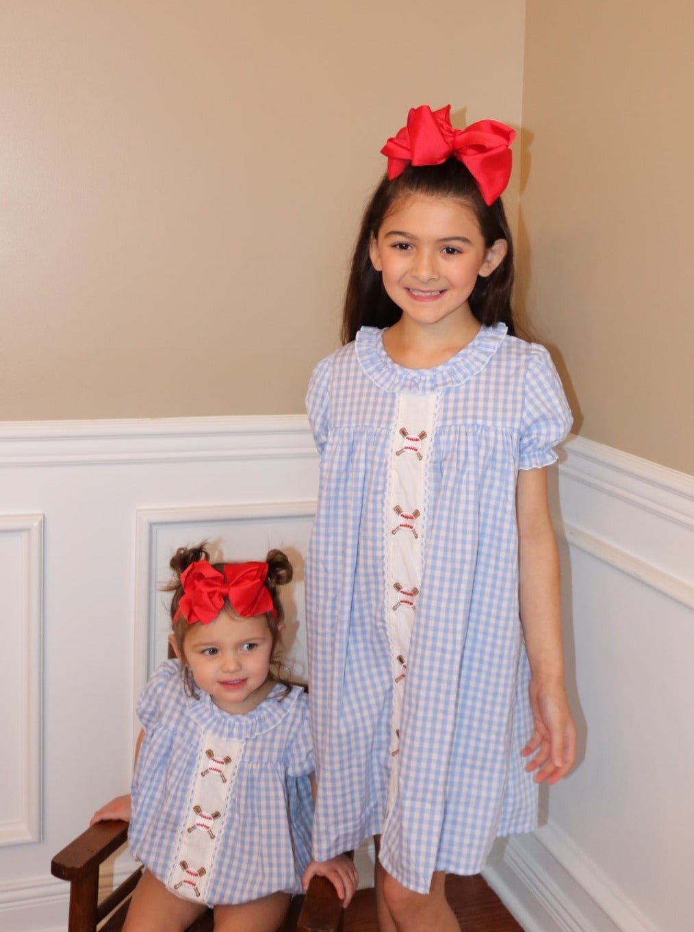 Blue Gingham Baseball Ruffle Dress - Marie Nicole Clothing