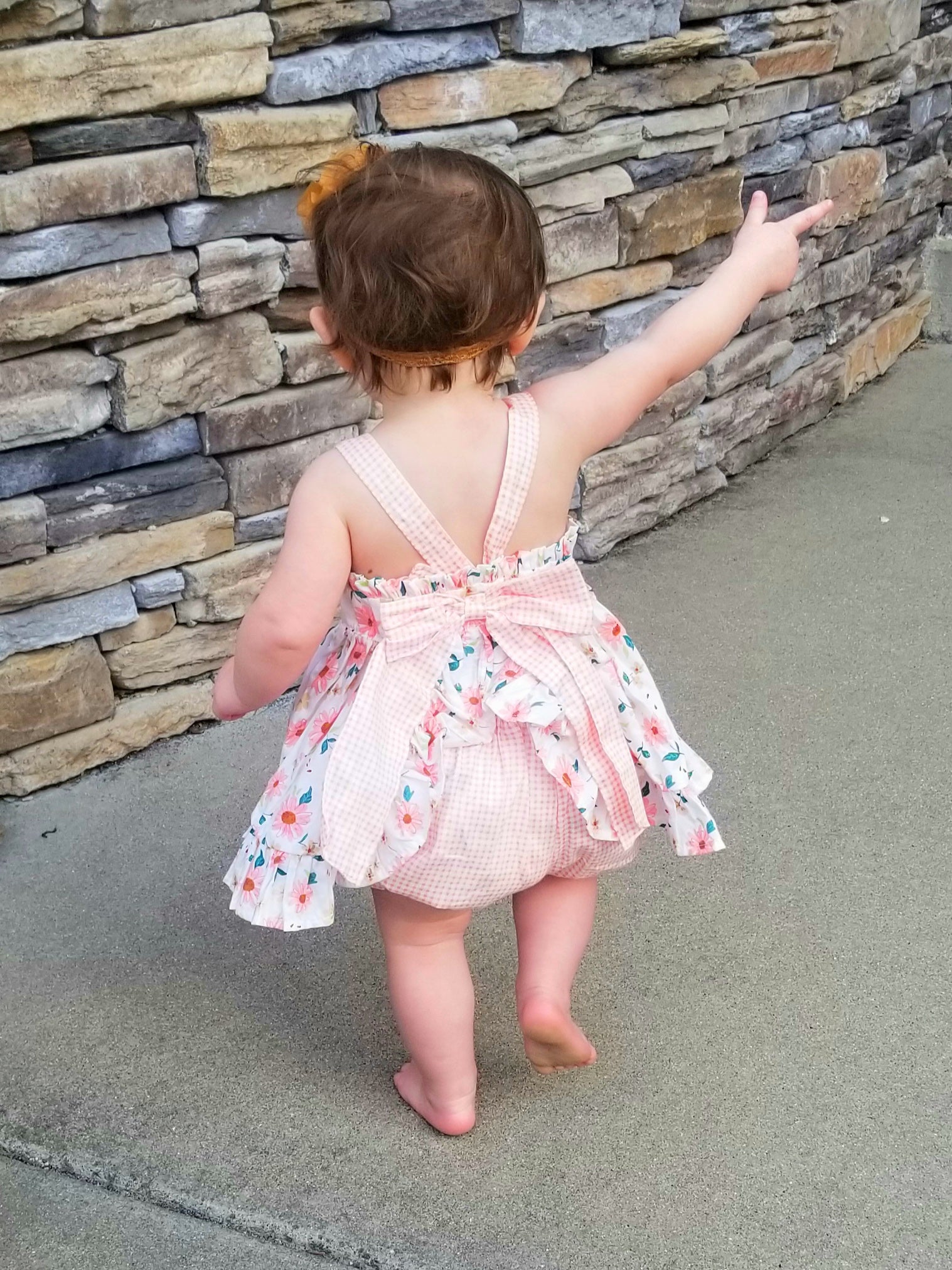 Pink Zinnia & Checked Open - Back Ruffle Bow Outfit - Marie Nicole Clothing