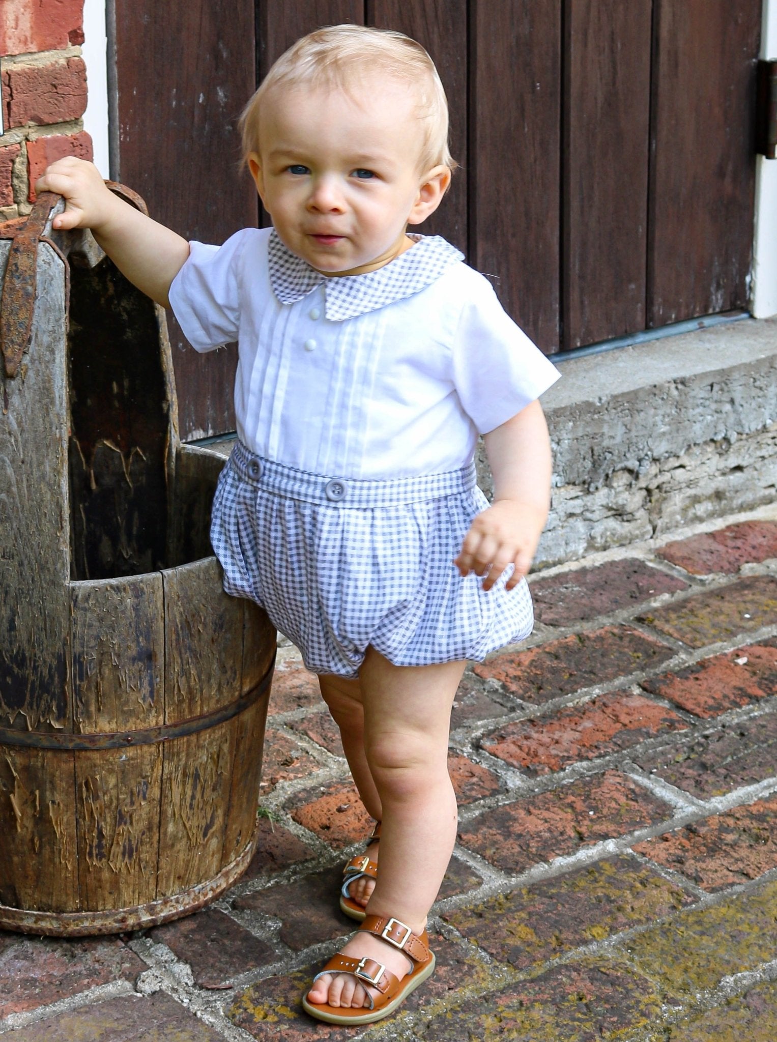 Grey & White Gingham Bubble Romper - Marie Nicole Clothing
