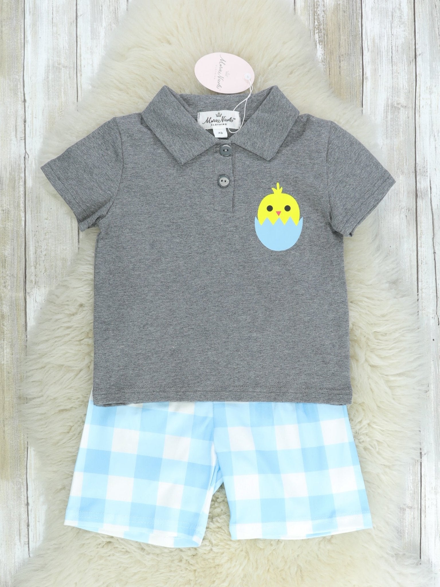 Grey & Blue Plaid Easter Chick Outfit - Marie Nicole Clothing