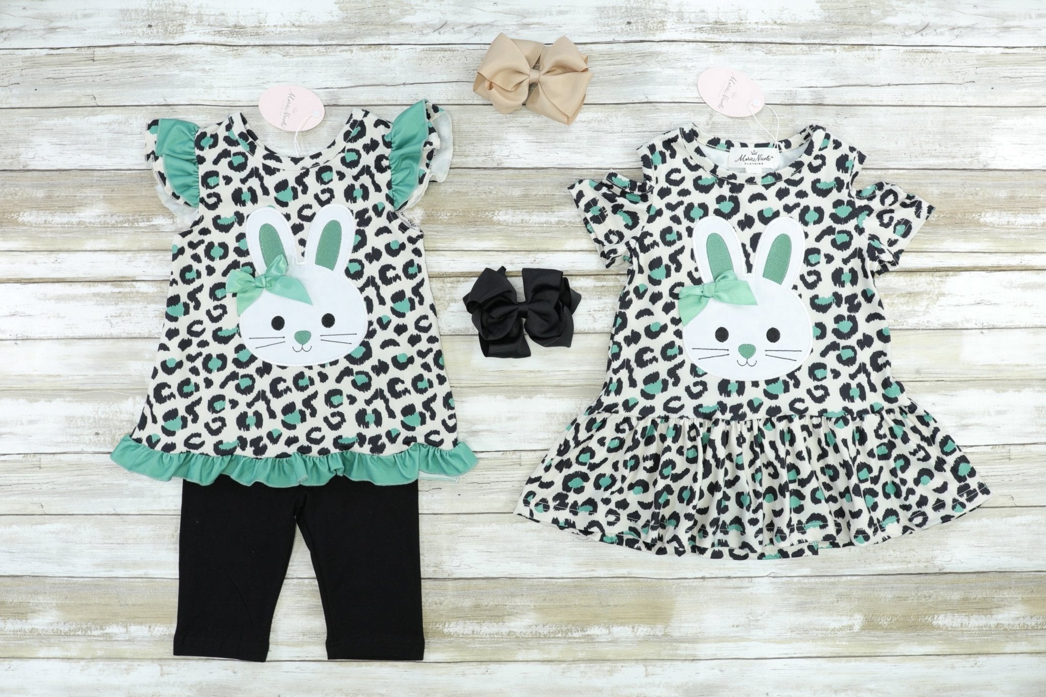 Green Leopard Bunny Ruffle Tunic Outfit - Marie Nicole Clothing