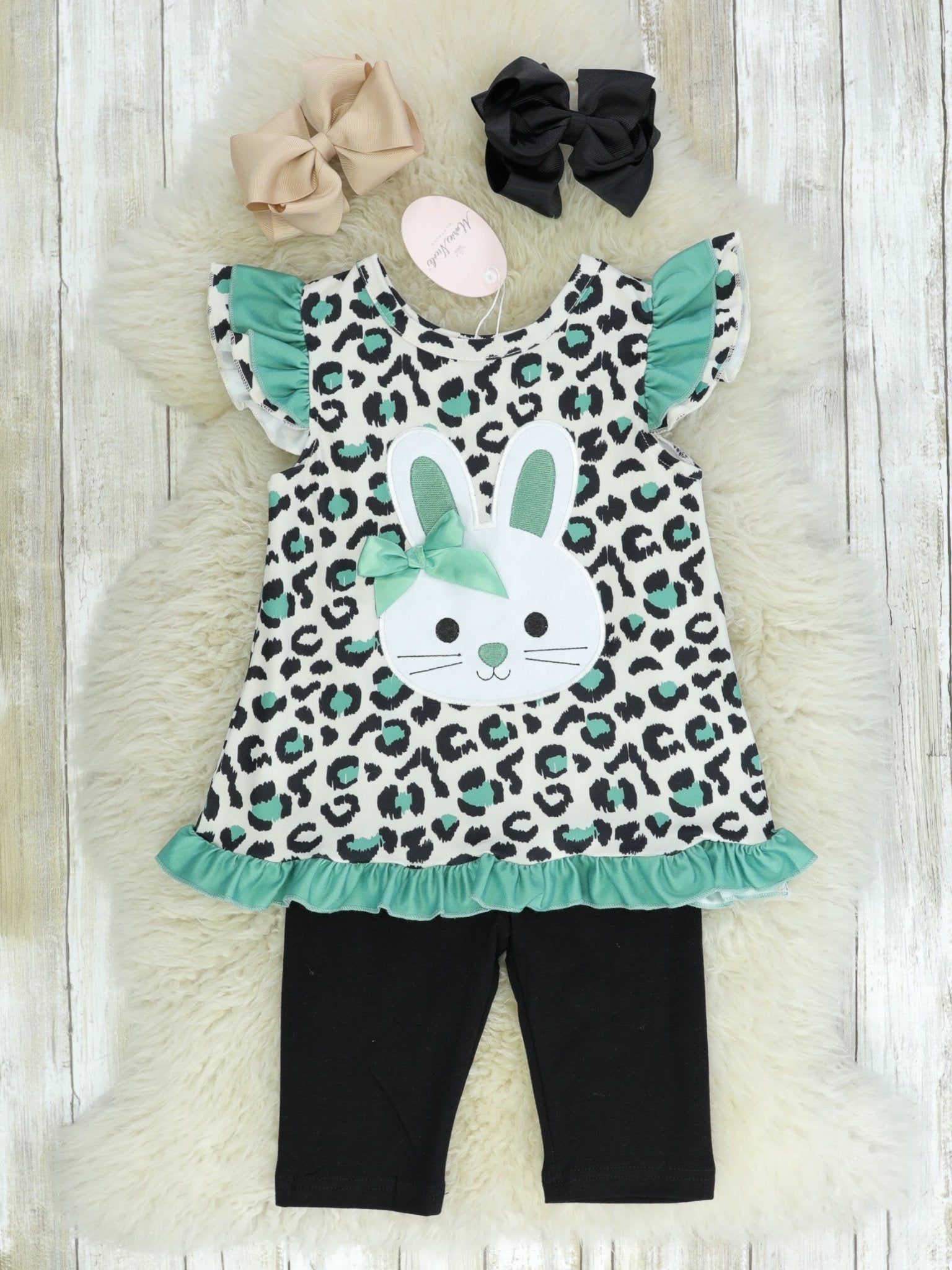 Green Leopard Bunny Ruffle Tunic Outfit - Marie Nicole Clothing