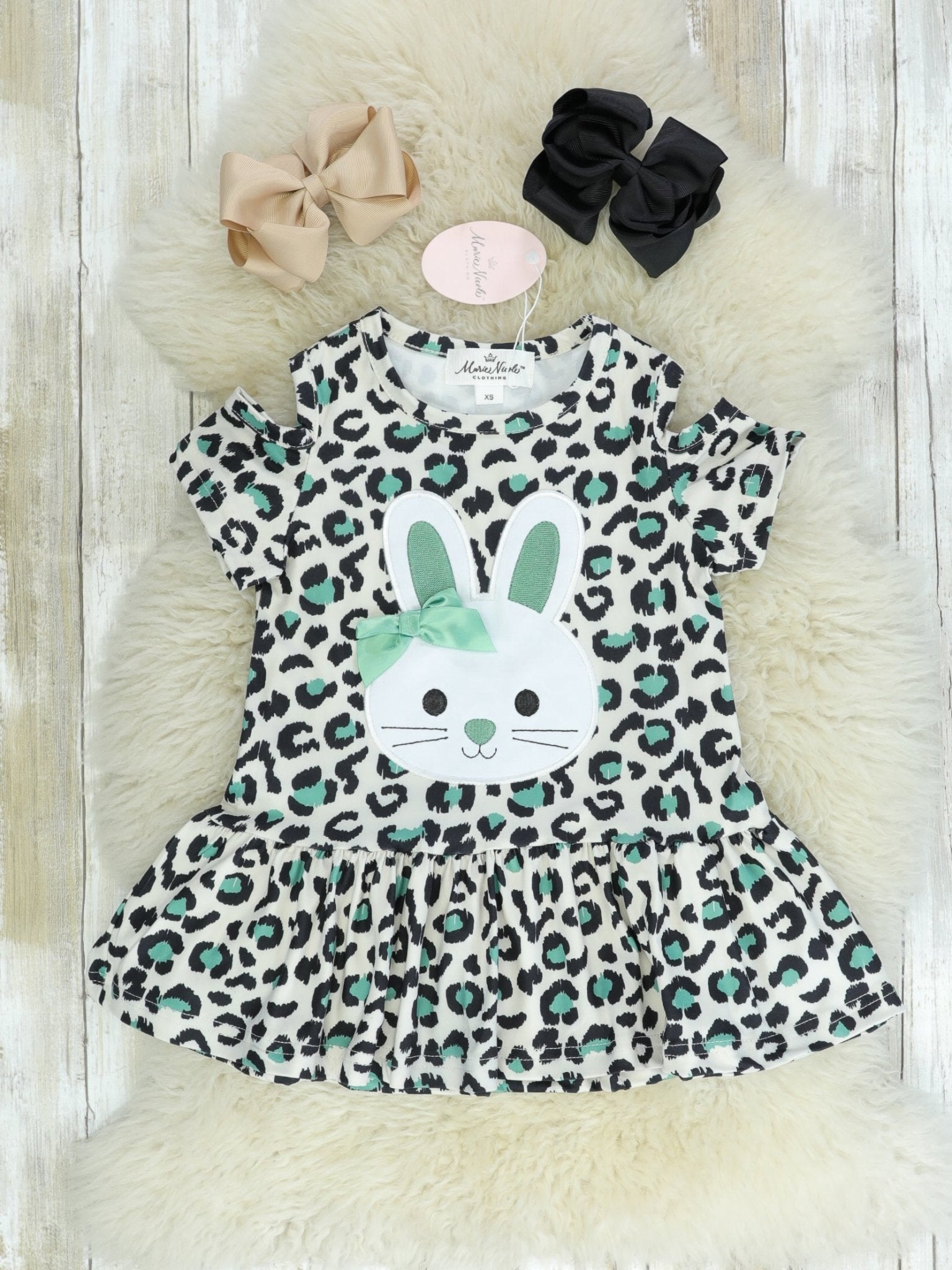 Green Leopard Bunny Ruffle Dress - Marie Nicole Clothing