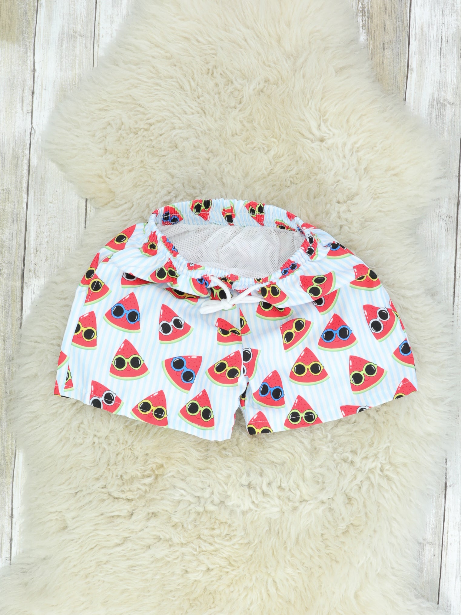 Sunny Watermelon Pinstriped Swim Trunks - Marie Nicole Clothing
