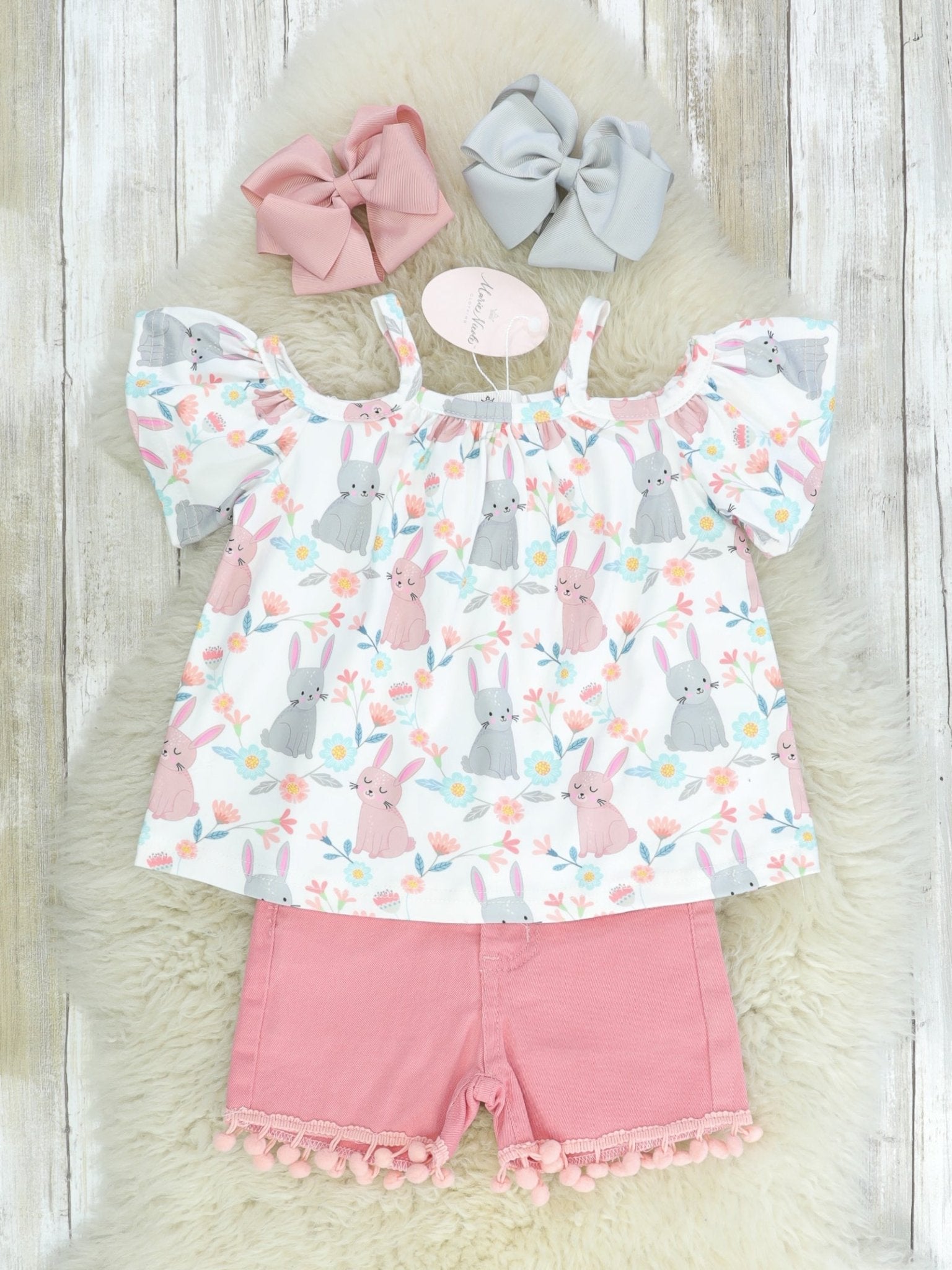 Pink & Grey Bunny Denim Outfit - Marie Nicole Clothing