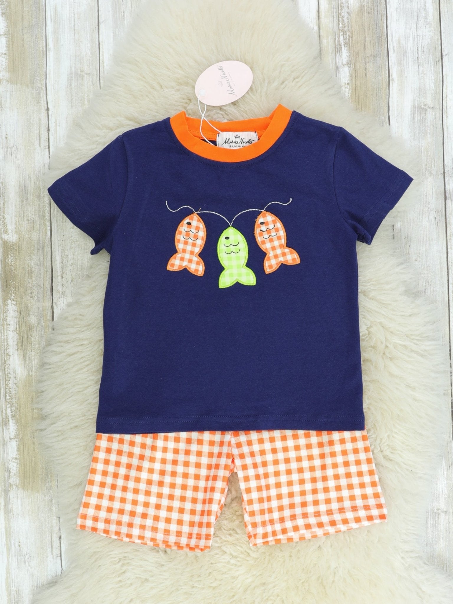 Blue & Orange Fishing Shorts Outfit - Marie Nicole Clothing