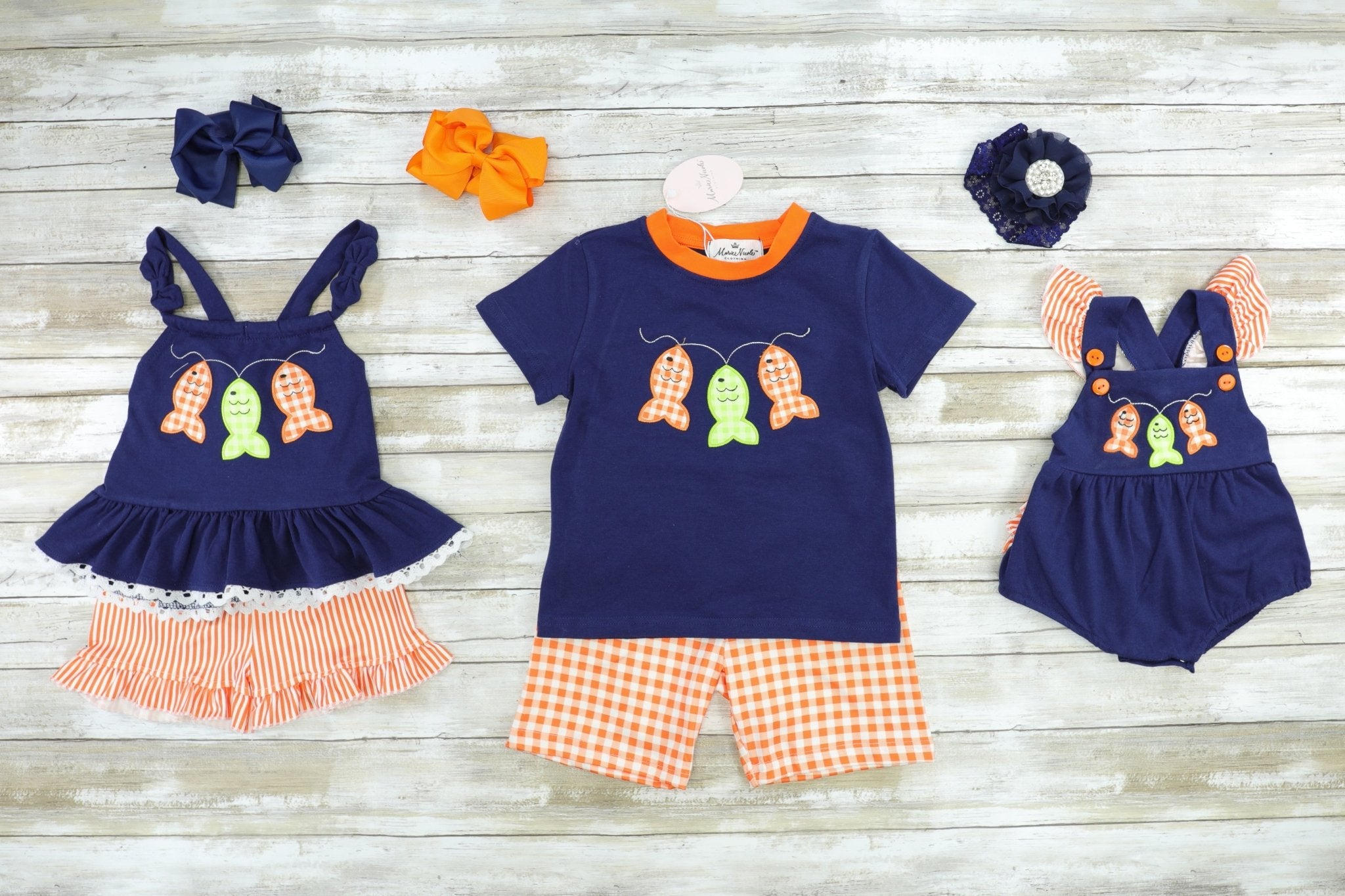 Blue & Orange Fishing Ruffle Outfit - Marie Nicole Clothing