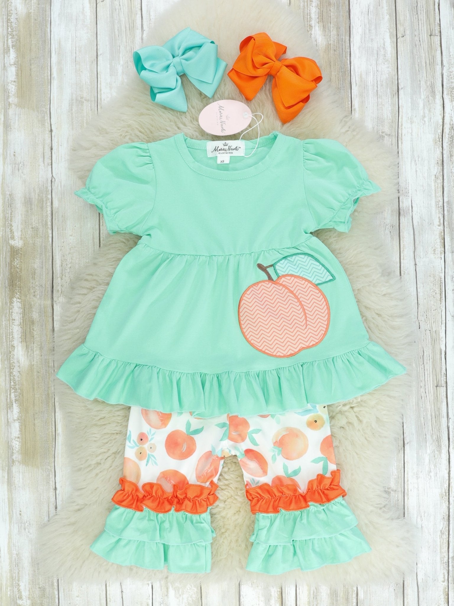Mint & Peach Ruffle Outfit - Marie Nicole Clothing