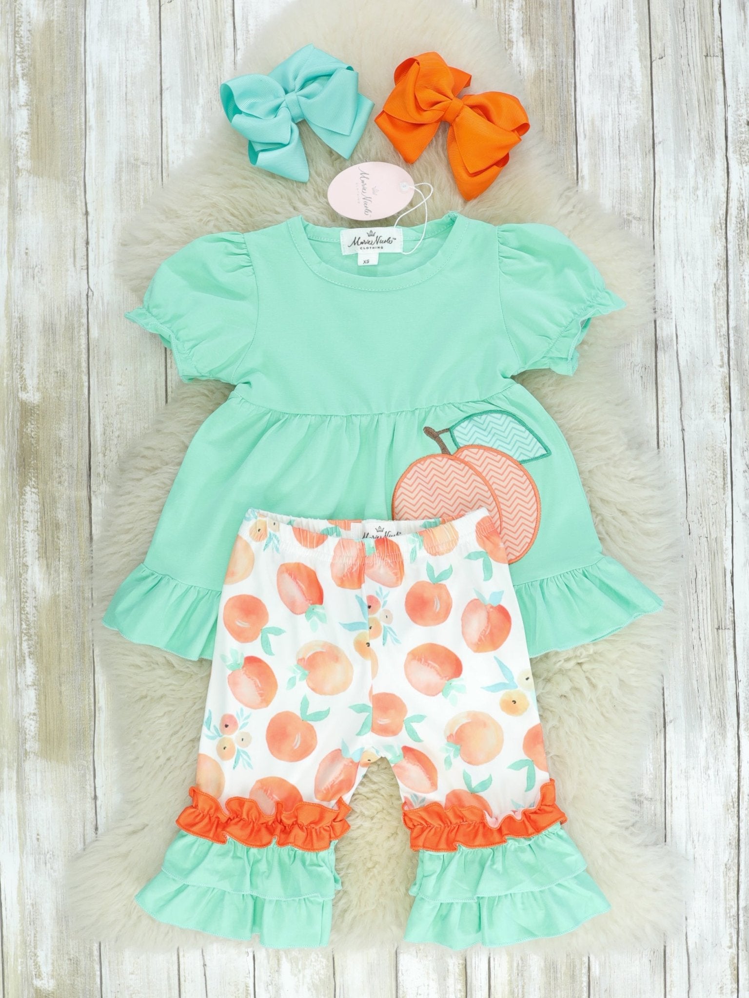 Mint & Peach Ruffle Outfit - Marie Nicole Clothing