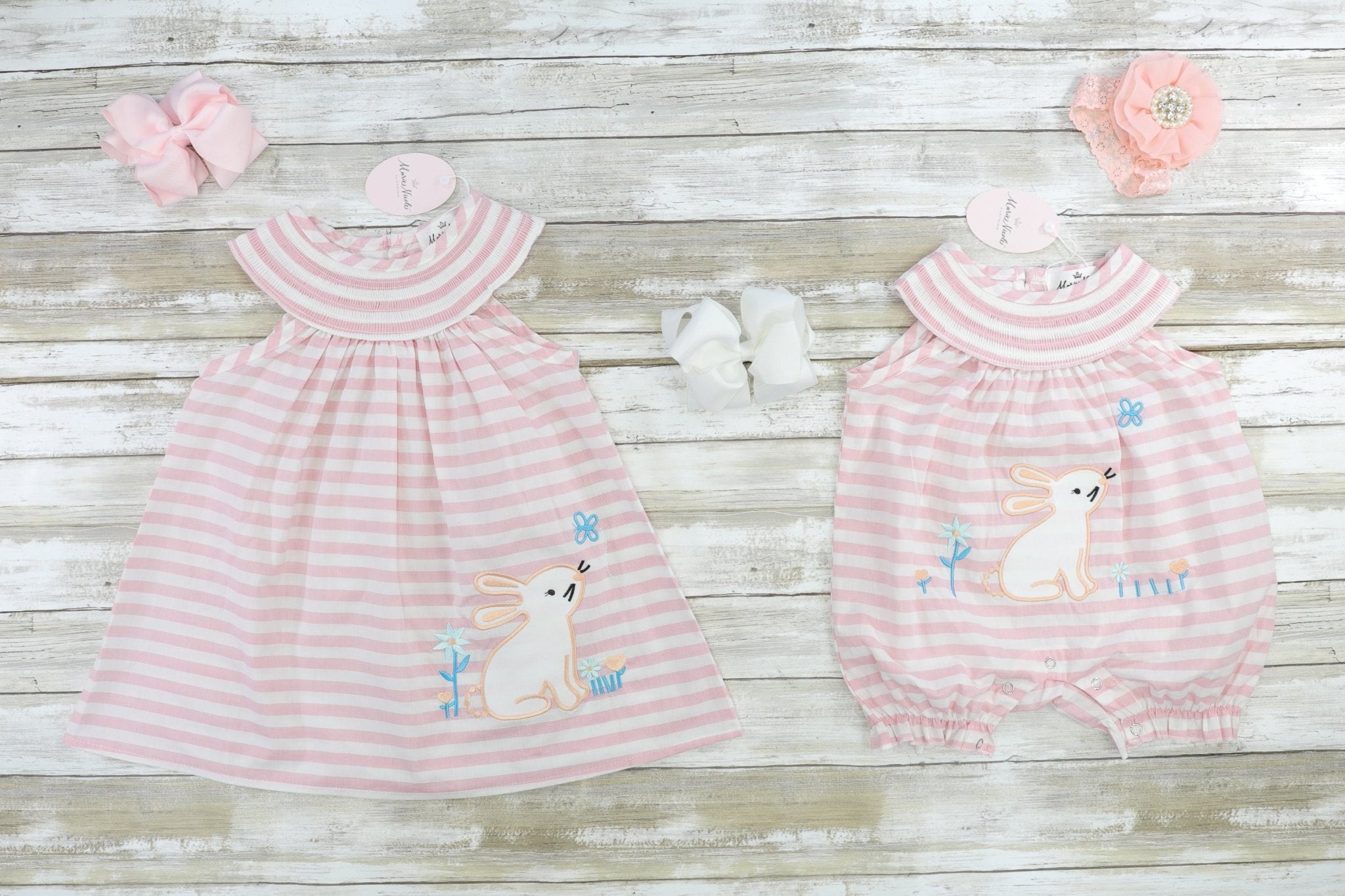 Pink & White Striped Bunny Dress - Marie Nicole Clothing