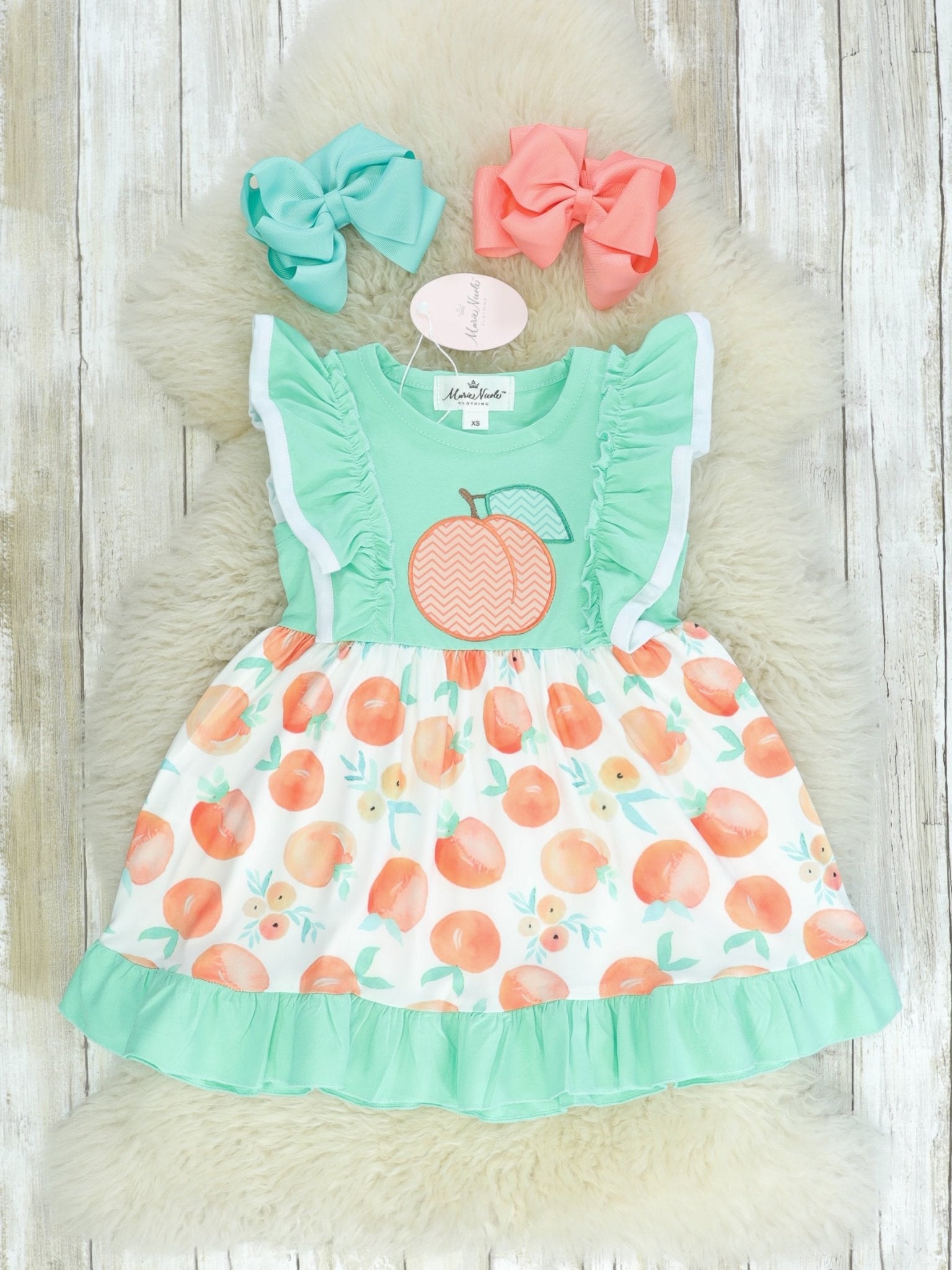 Mint & Peach Ruffle Dress - Marie Nicole Clothing
