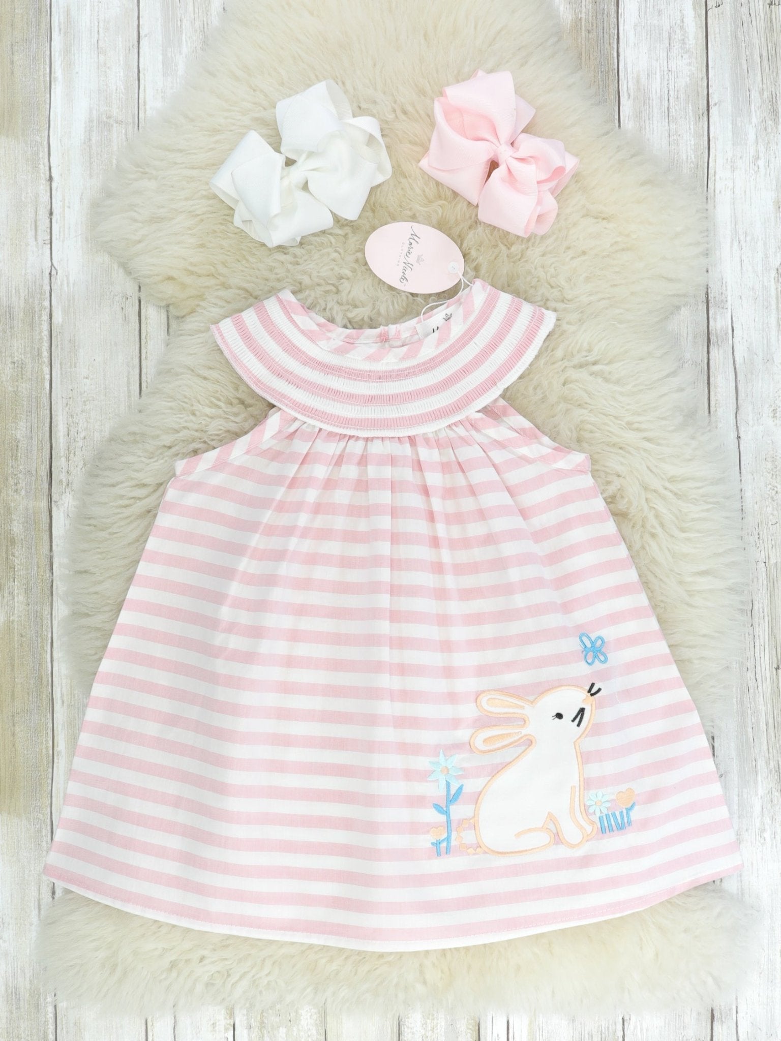 Pink & White Striped Bunny Dress - Marie Nicole Clothing