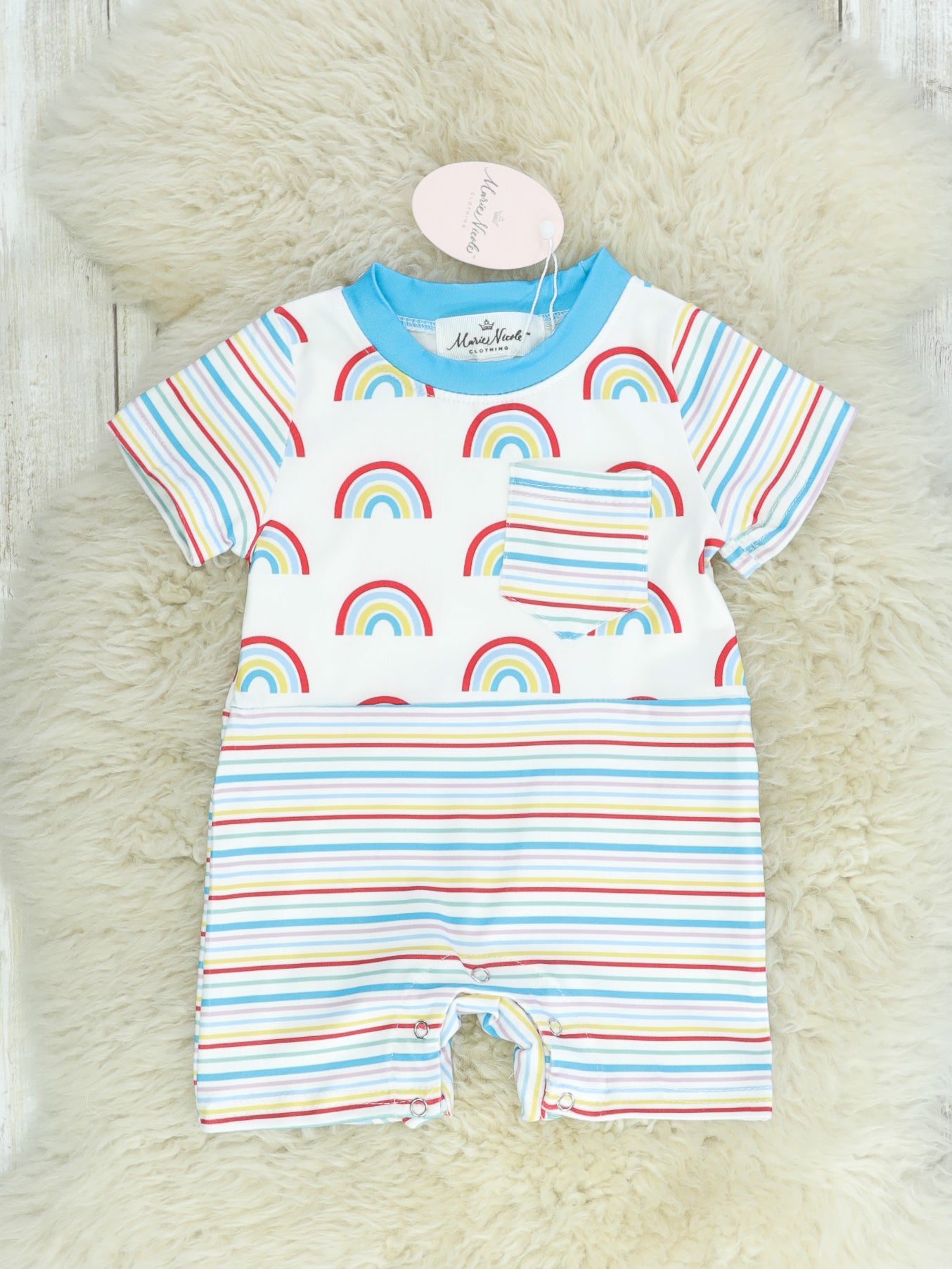 Rainbow Striped Shorts Romper - Marie Nicole Clothing