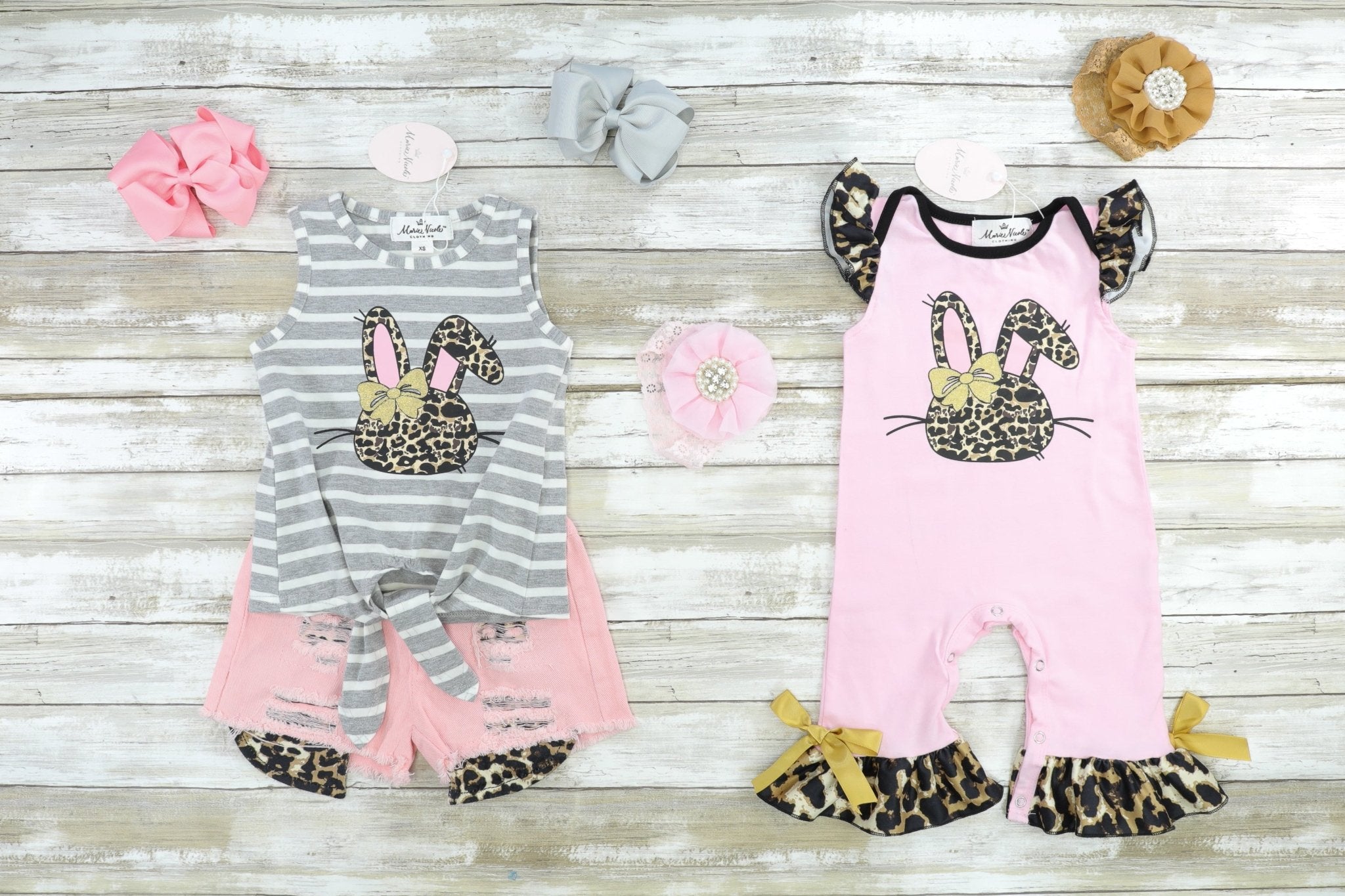 Leopard Bunny Ruffle Romper - Marie Nicole Clothing
