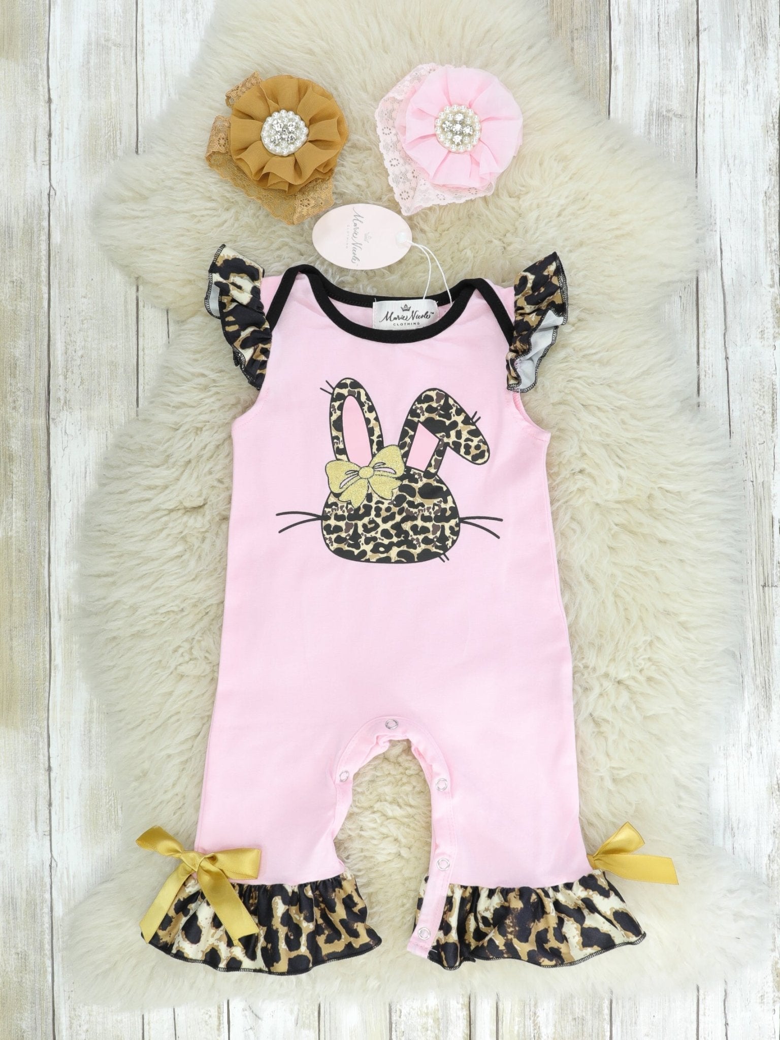 Leopard Bunny Ruffle Romper - Marie Nicole Clothing