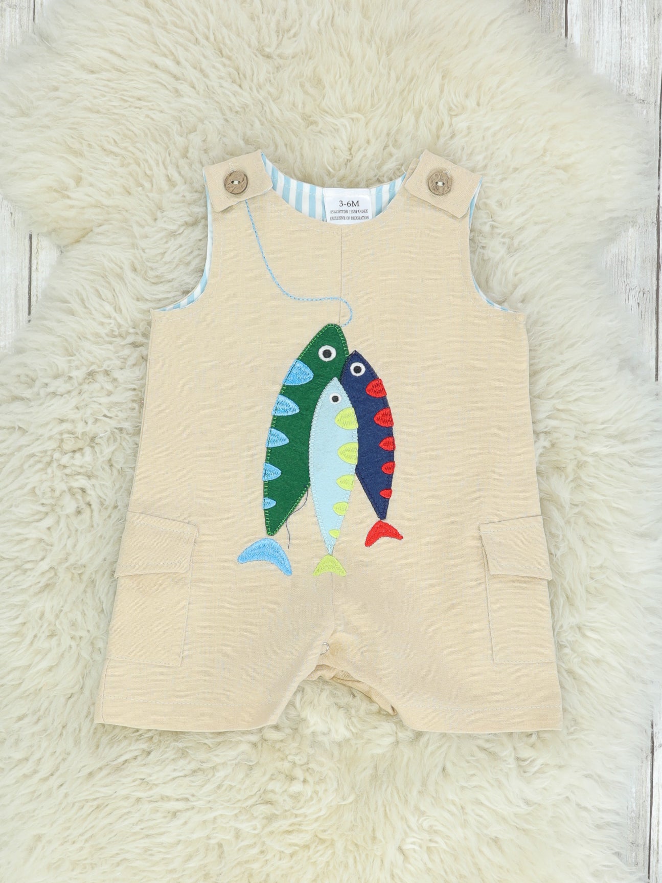 Khaki Fish Overall Romper - Marie Nicole Clothing