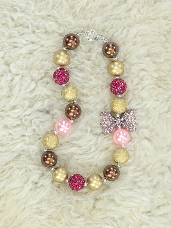 Brown Gold Plum Bow Bubblegum Necklace - Marie Nicole Clothing