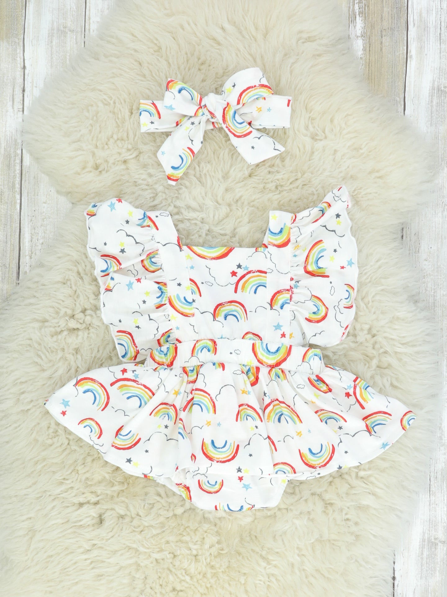 Rainbow Ruffle Bubble & Headband - Marie Nicole Clothing